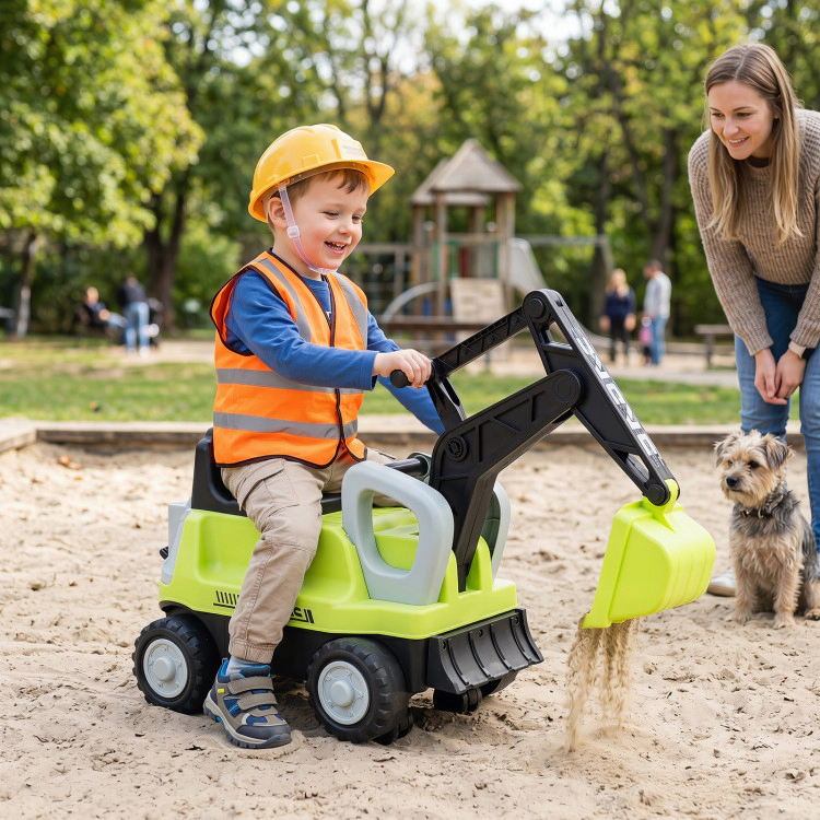 Hivvago 2-In-1 Kids Ride on Tractor with Digging Arm and Detachable Trailer