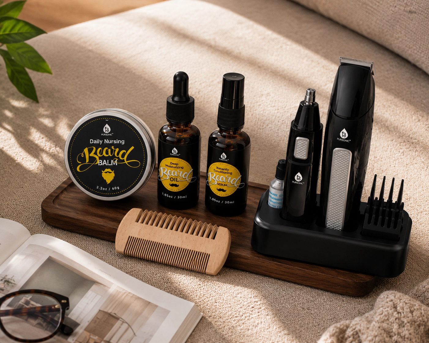 Grooming Essentials Bundle with 10-Piece Trimming Kit & 4-Piece Beard Care Set