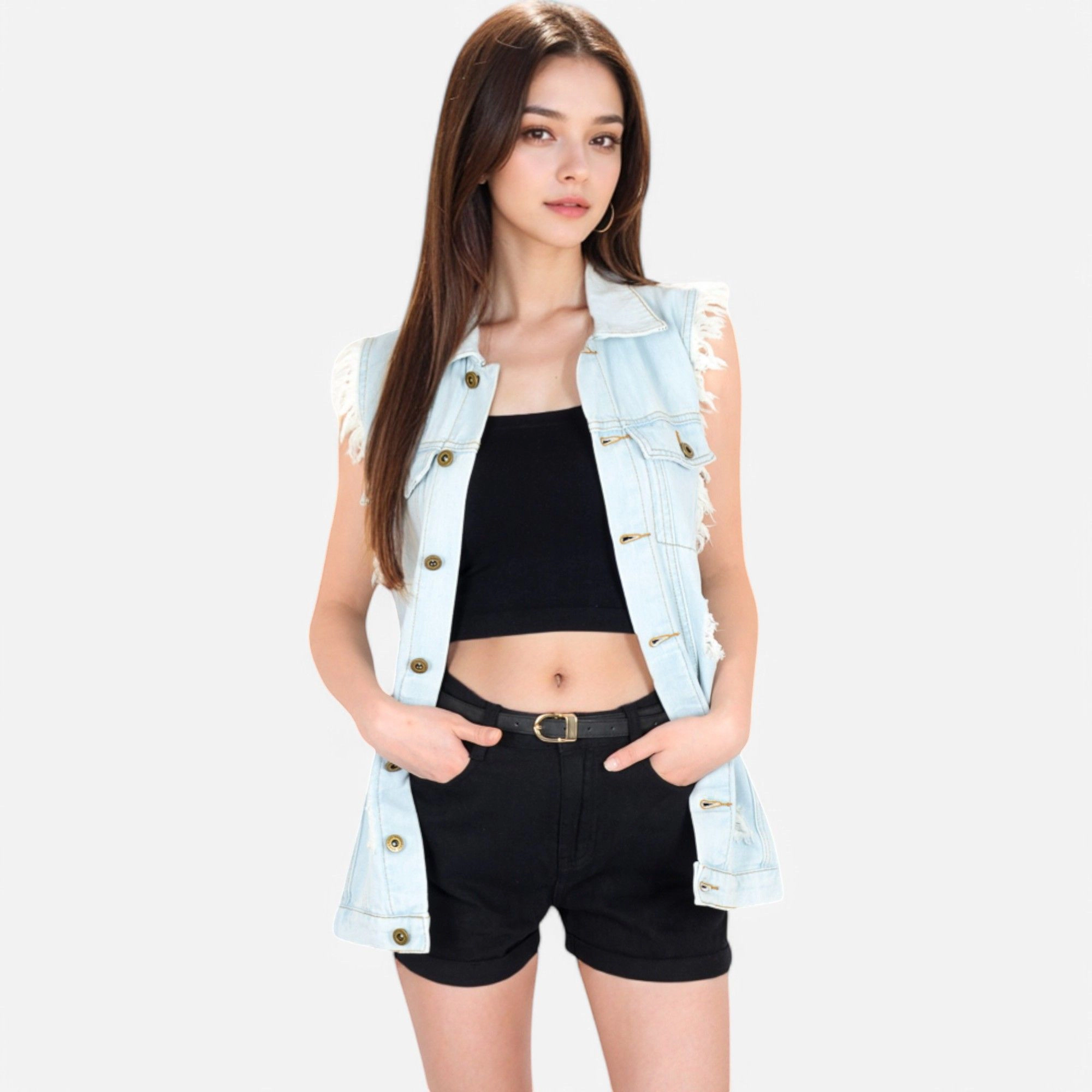 Anna-Kaci Women's Oversize Distressed Sleeveless Denim Vest