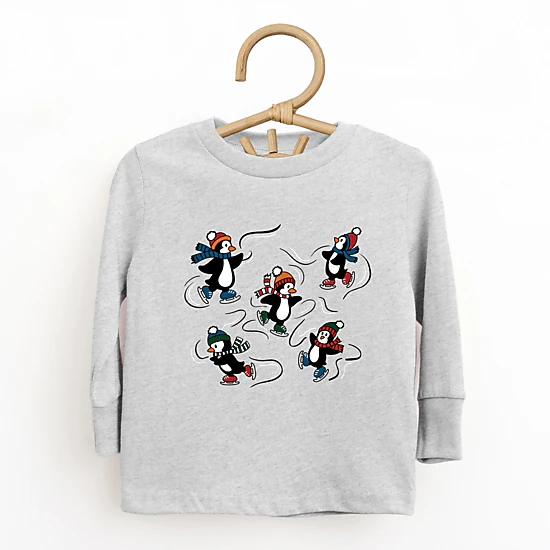 The Juniper Shop - Toddler Long Sleeve Graphic Tee - Ice Skating Penguins