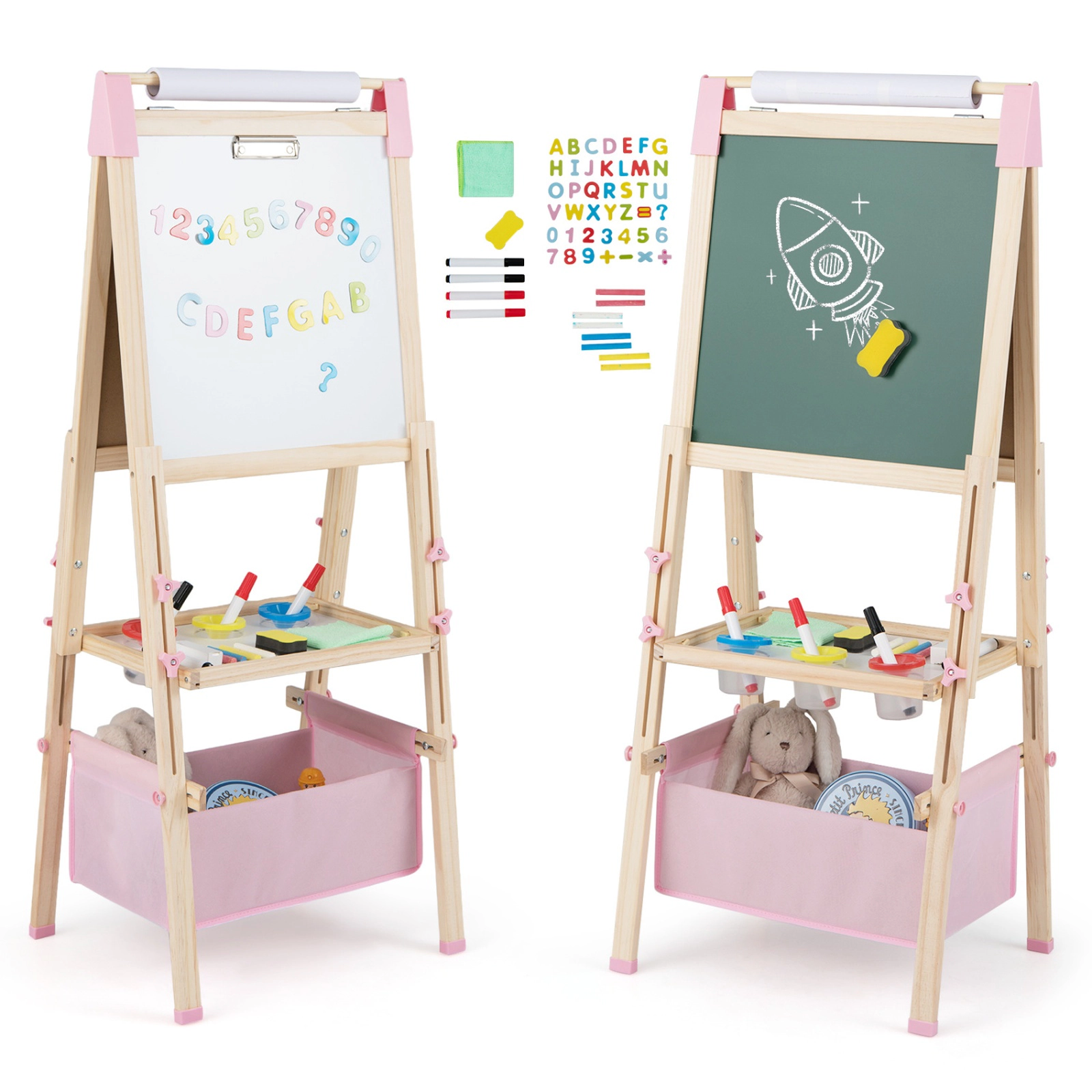 SUGIFT Pink Paper Roll and Storage Bag 3-in-1 Double-Sided Adjustable Kids Easel