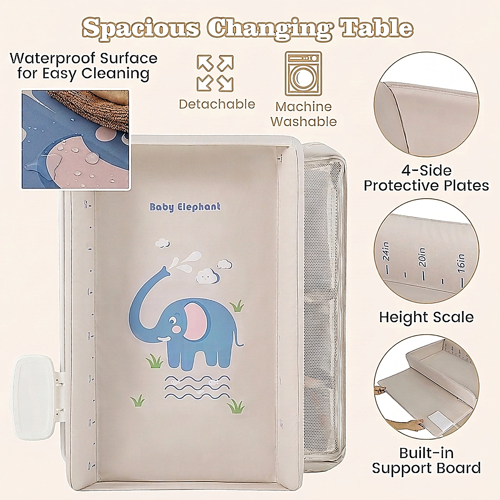 SUGIFT Portable Baby Changing Table with Wheels & Large Storage Rack 24-lb Capacity Ages 0-1 Adjustable Height Gray/Pink