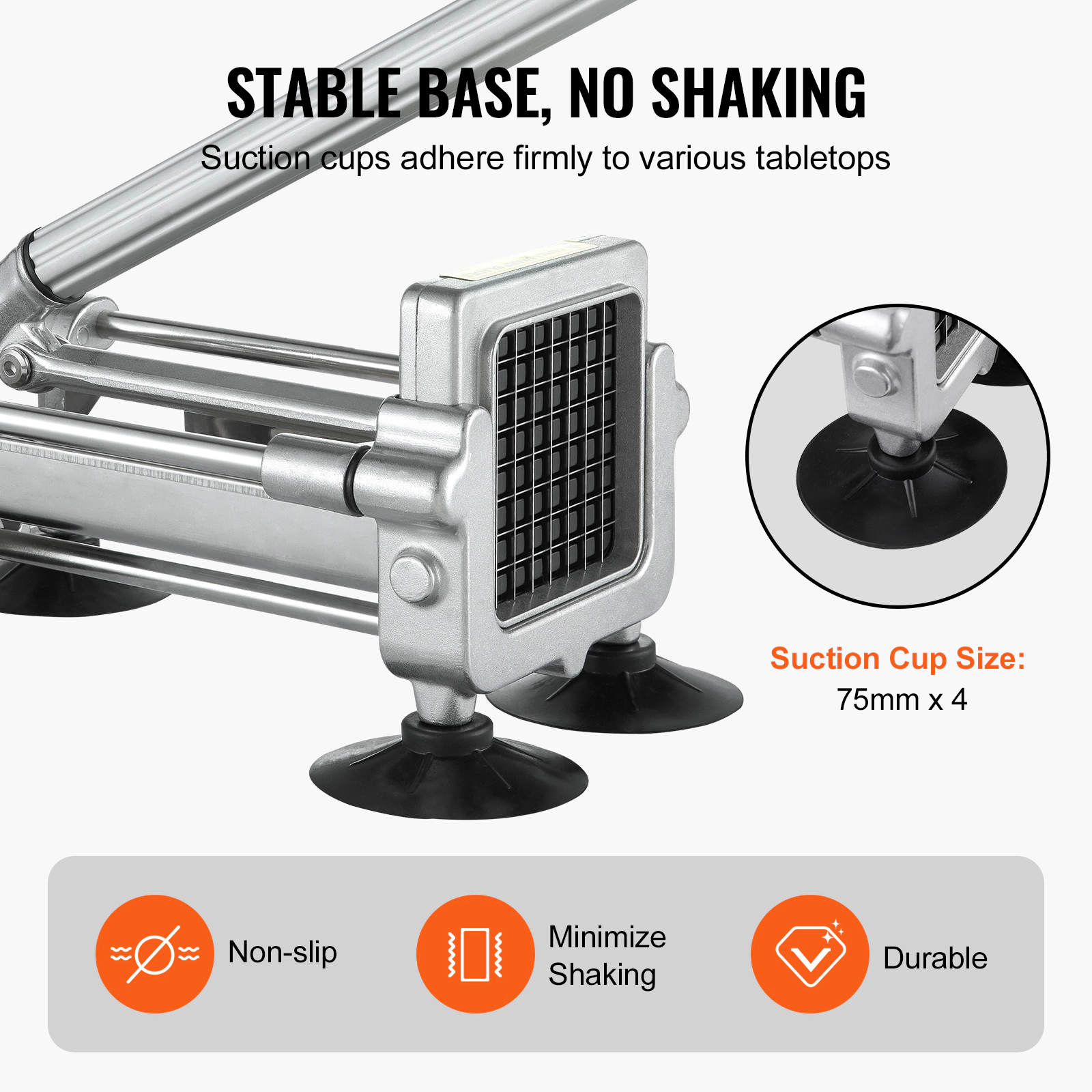 HONGGE French Fry Cutter, Potato Slicer with Stainless Steel Blades, Manual Potato Cutter Chopper with Suction Cups