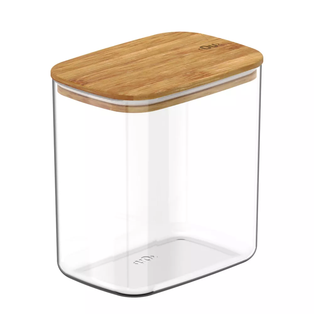 OU Airtight Food Storage Container 6.3cup, Clear Plastic w/ Leak Proof Bamboo Lid, Stackable Kitchen Pantry Organizer