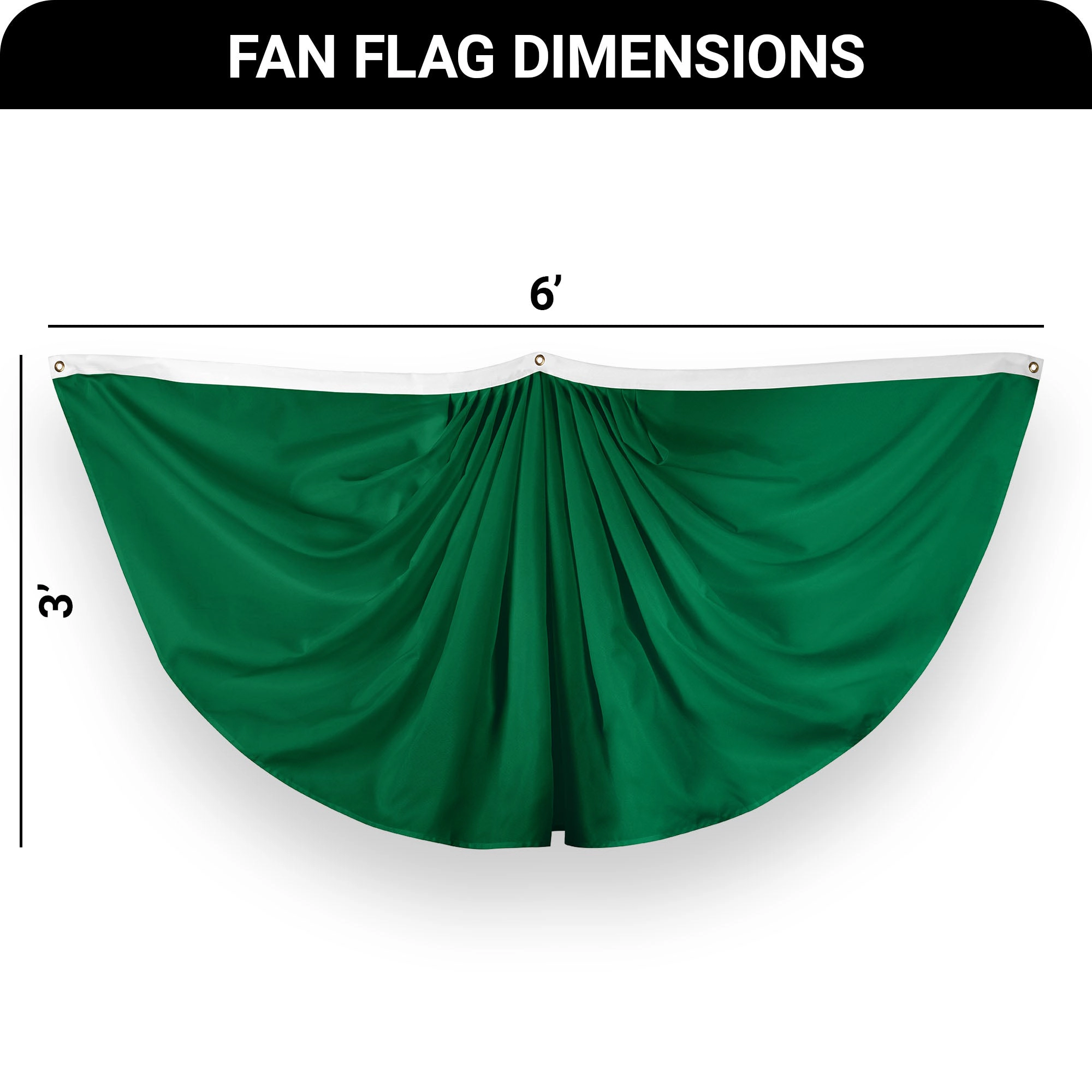 G128 Dark Green Pleated Fan Flag 3x6 Ft, 150D Polyester, Fade-Resistant Print, Brass Grommets
