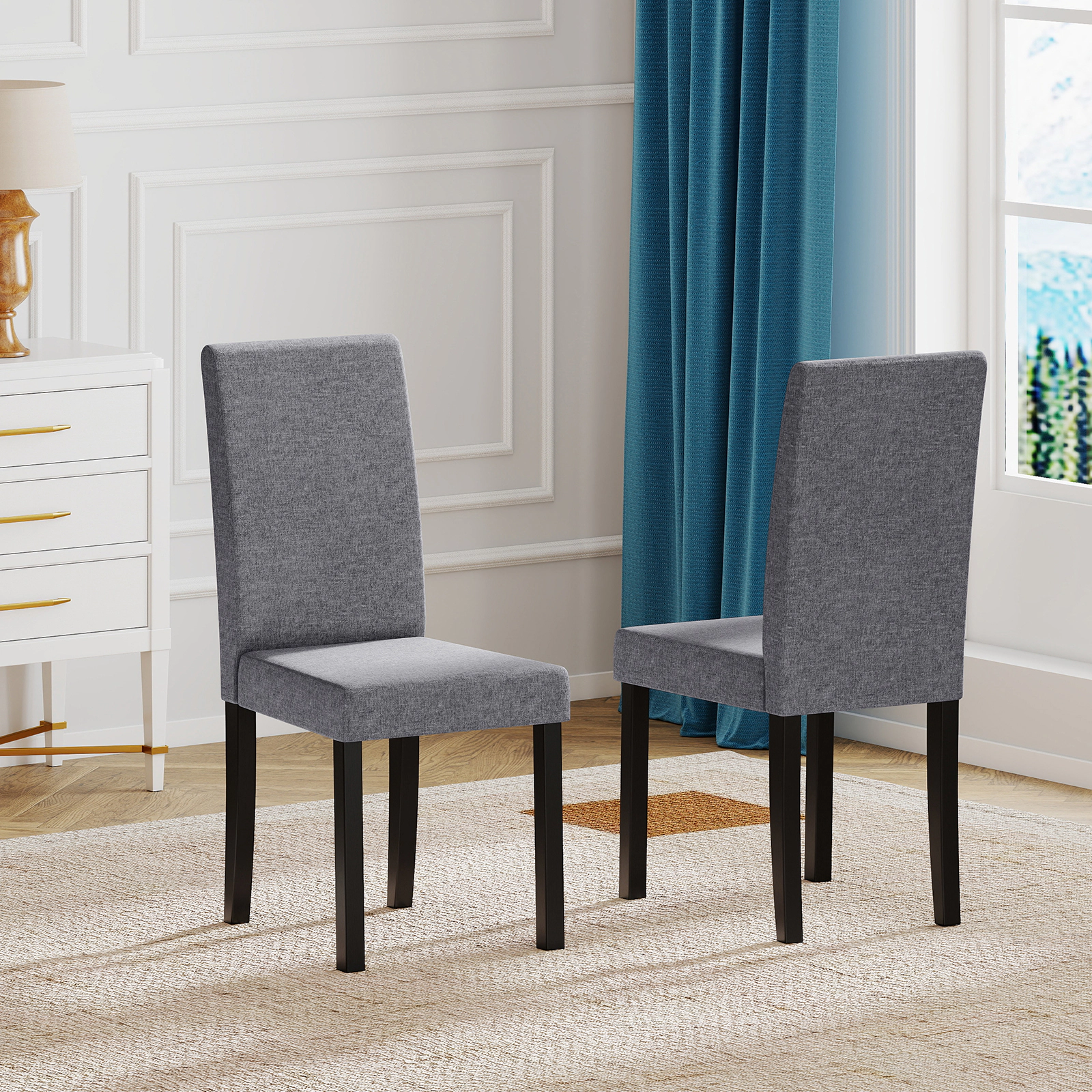 SUGIFT Set of 2 Dark Gray Faux Linen Parson Dining Chairs, 3.5-in Seat, Rubber Wood Legs, 330-lb Capacity