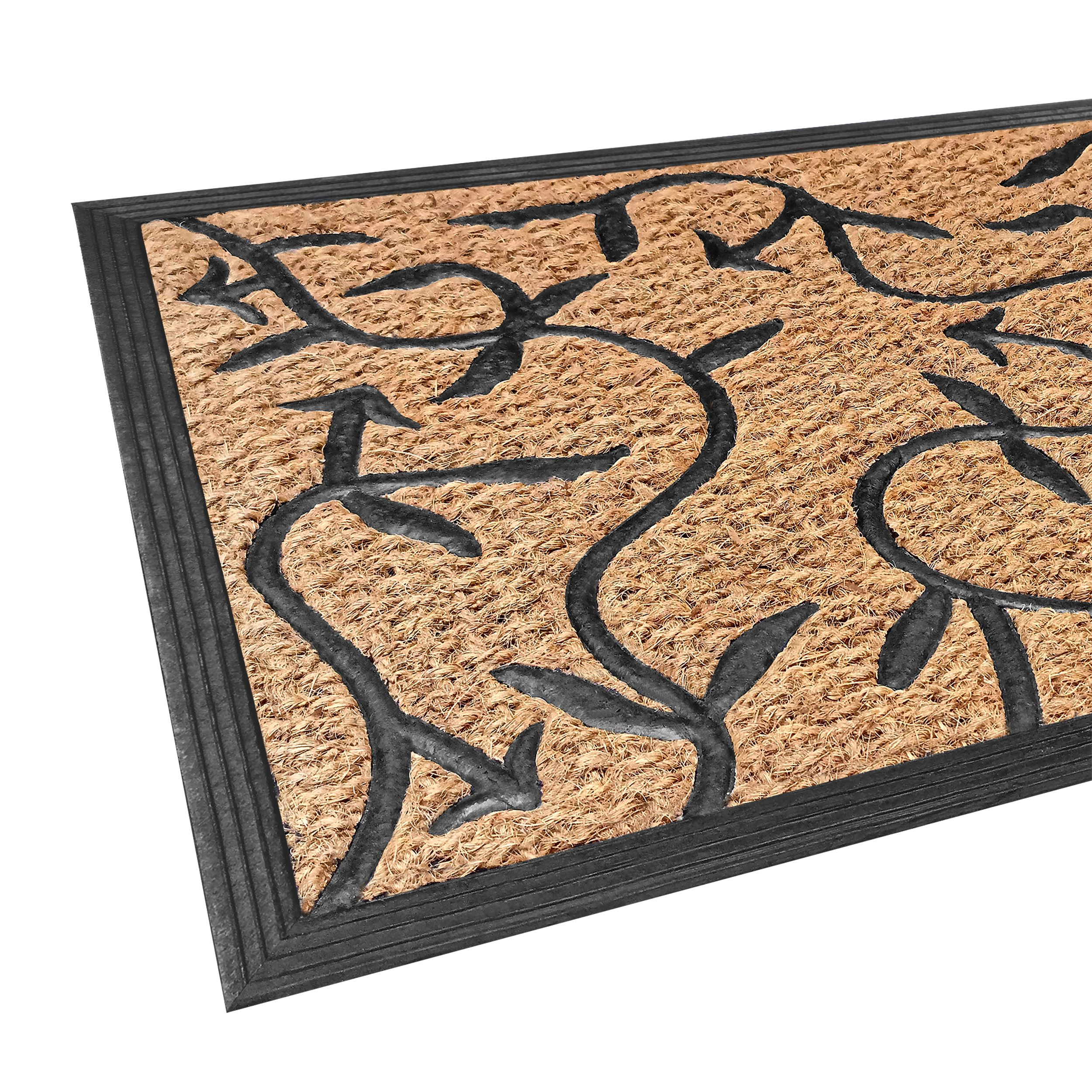 Kate Aurora Ironwork Scroll Designed Coir Bristled Outdoor All Season Welcome Mat With Rubber Trim - 18"x30"