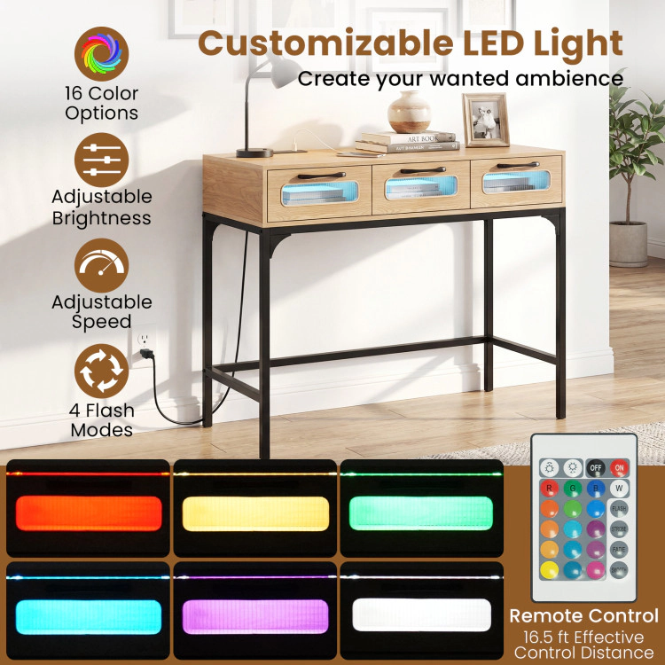 Hivvago Console Table With Led Lighting And Charging Station For Living Room Hallway