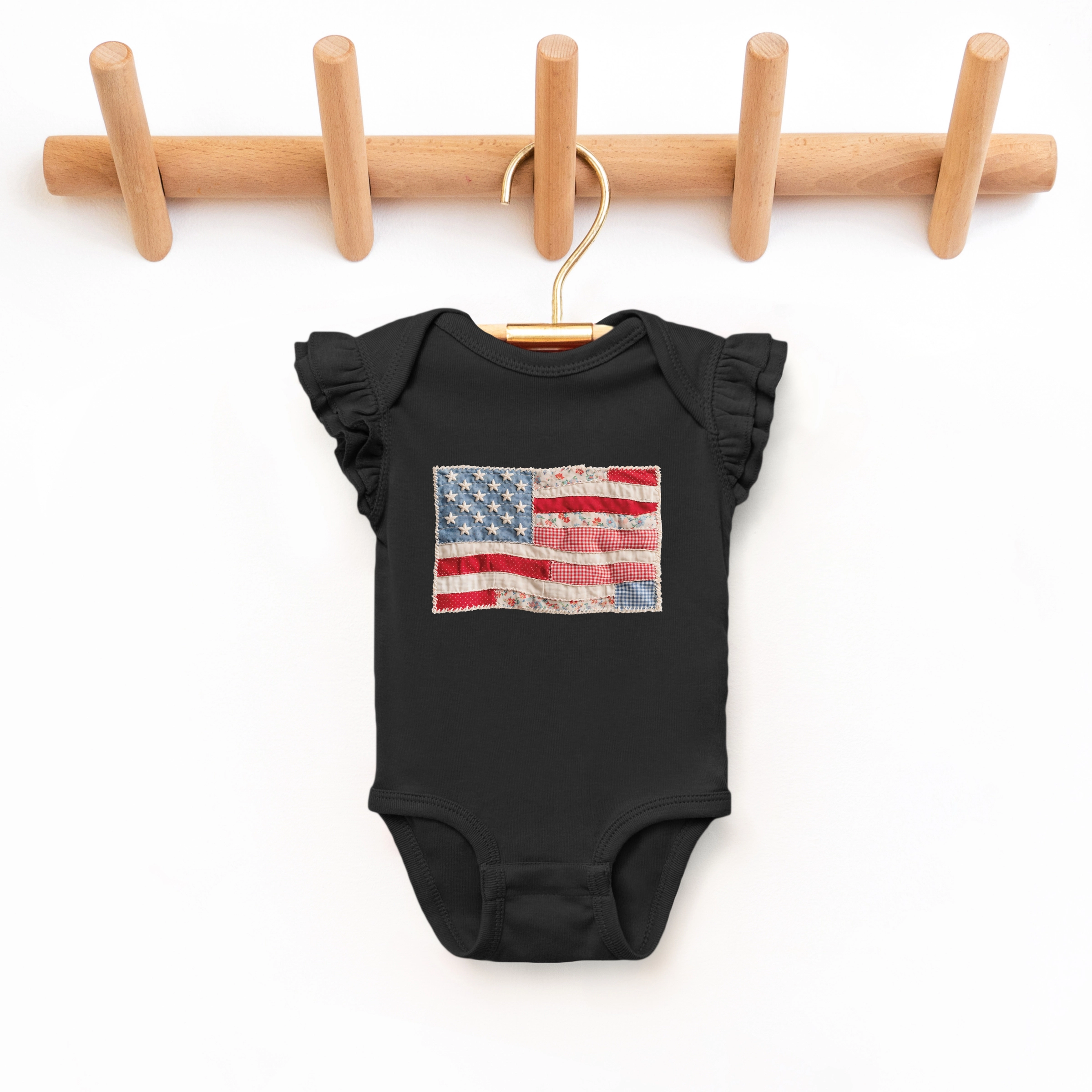The Juniper Shop - Infant Girl's Flutter Sleeve Bodysuit American Flag Faux Patchwork