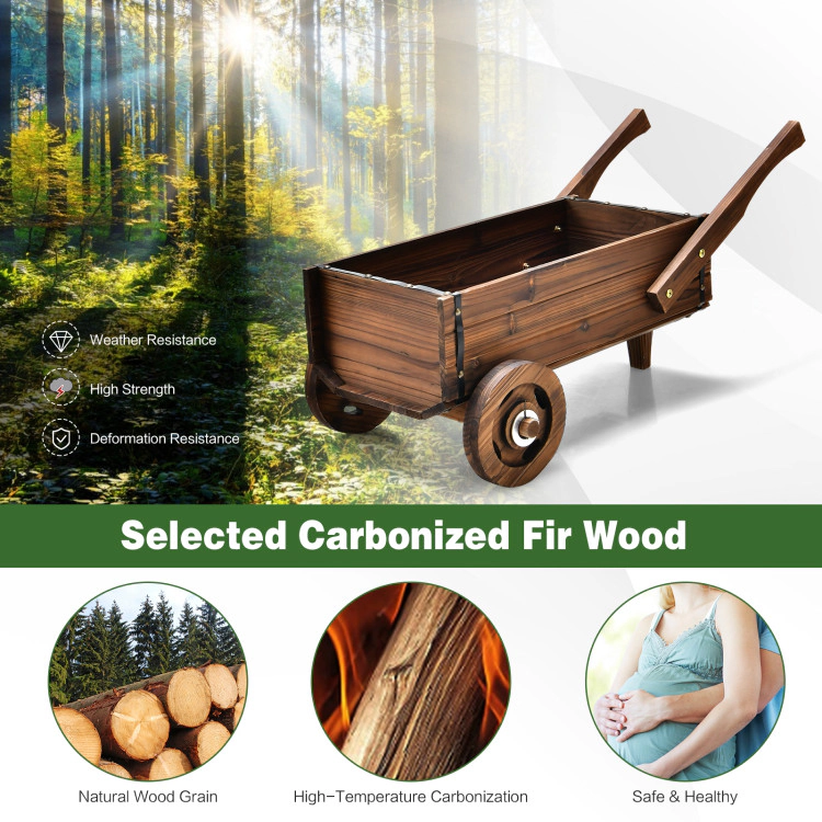 Hivvago Wooden Wagon Planter Box with Wheels Handles and Drainage Hole