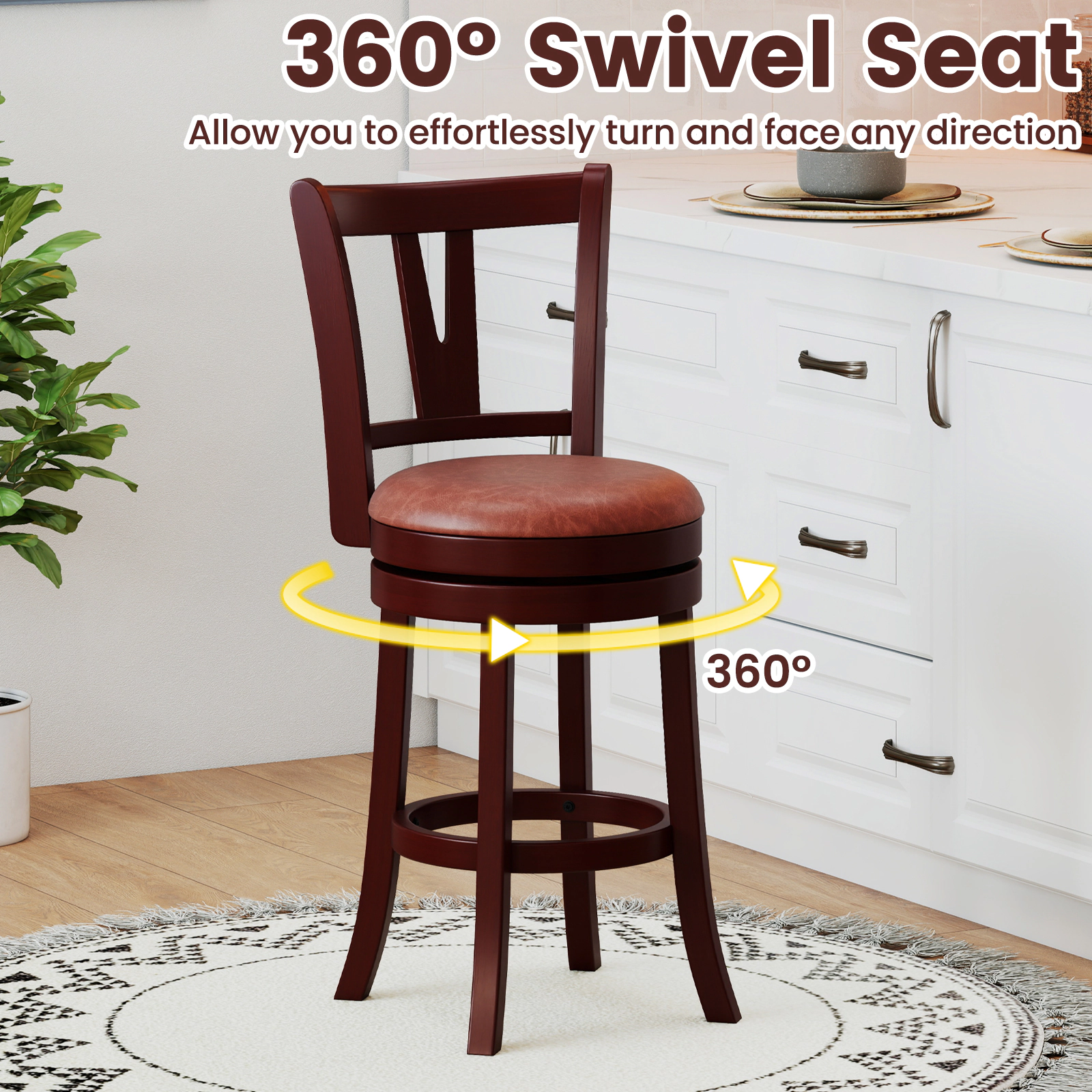 LJG Set of 2 Counter Height Swivel Barstools with High Backs and Footrests