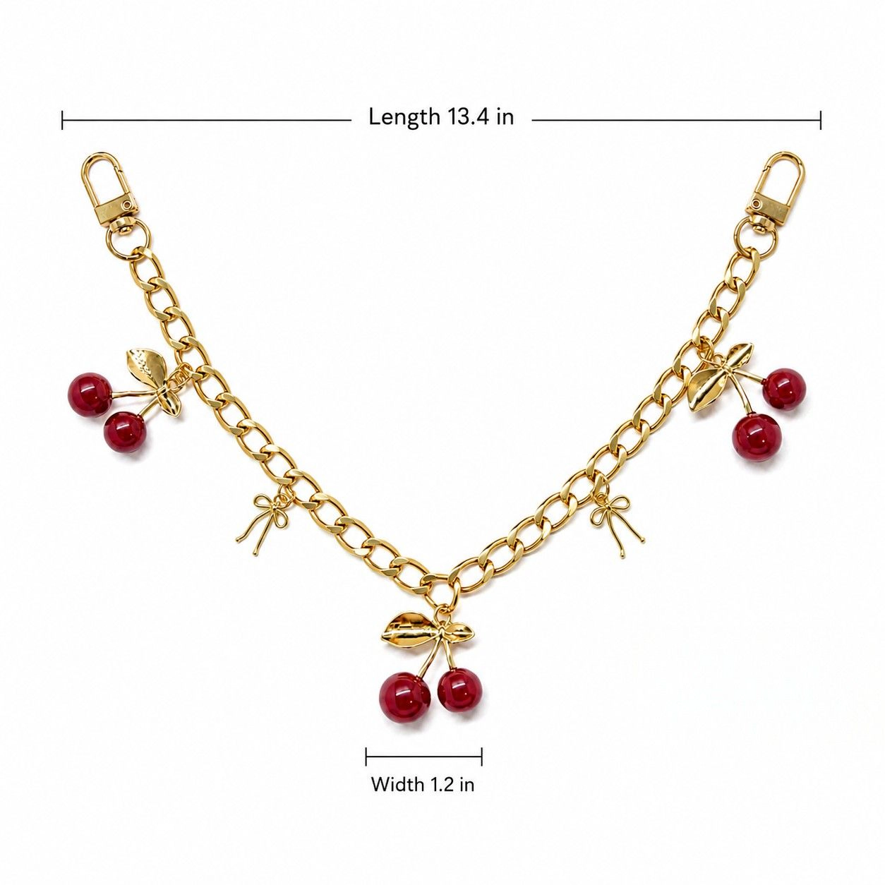 Alilang Women's Cherry Charm Decorative Bag Chain with Double Clasps and Gold-Tone Hardware, Branch Charms