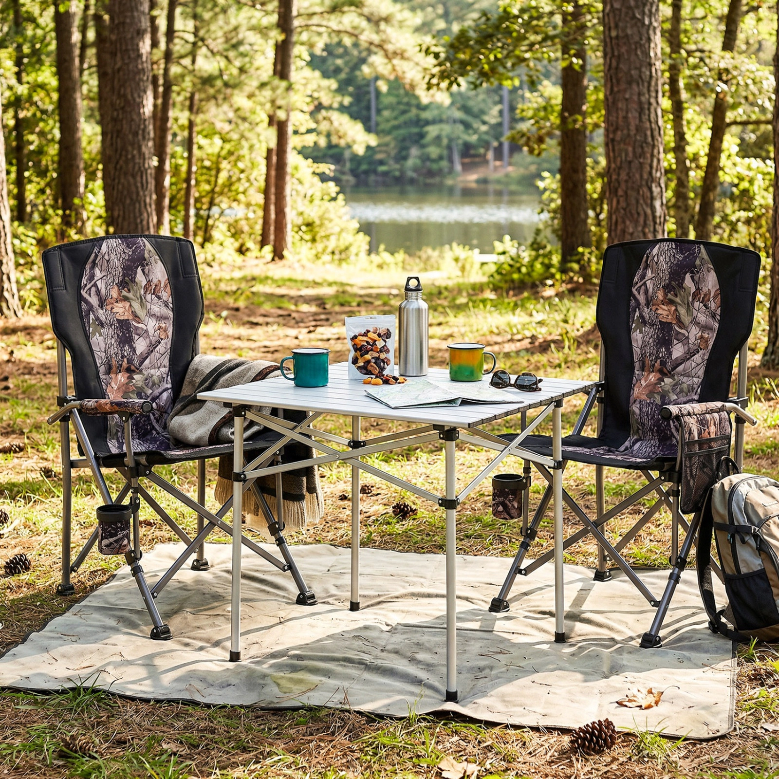 SUGIFT 400-lb Capacity Tall High Back Folding Camping Chair with Cup Holder Mesh Pocket and Carry Bag