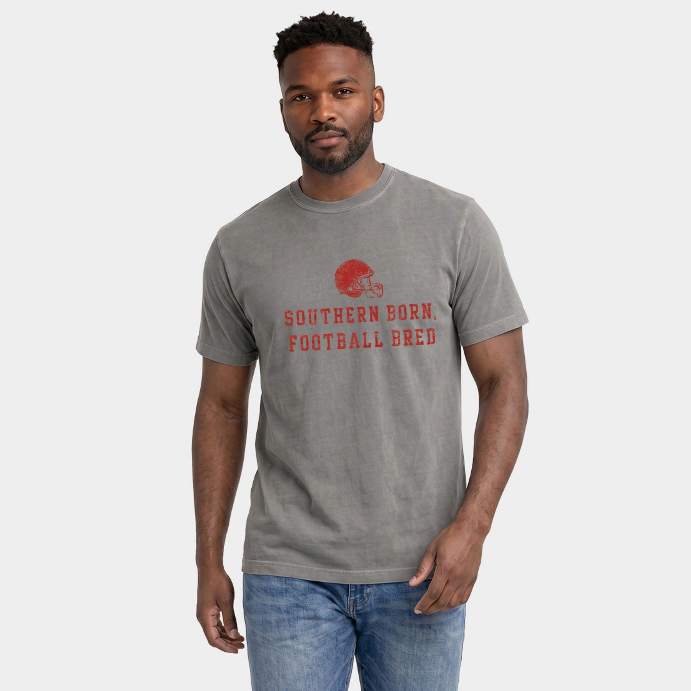 Simply Sage Market - Men's Garment Dyed Graphic T-Shirt Southern Born Football Bred Helmet