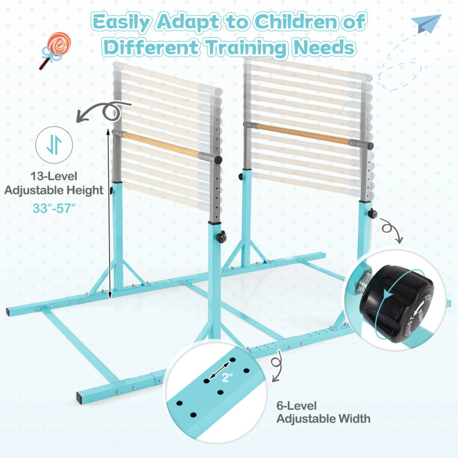 SUGIFT 8-ft Adjustable Double Horizontal Parallel Bars, 350-lb Capacity, Green