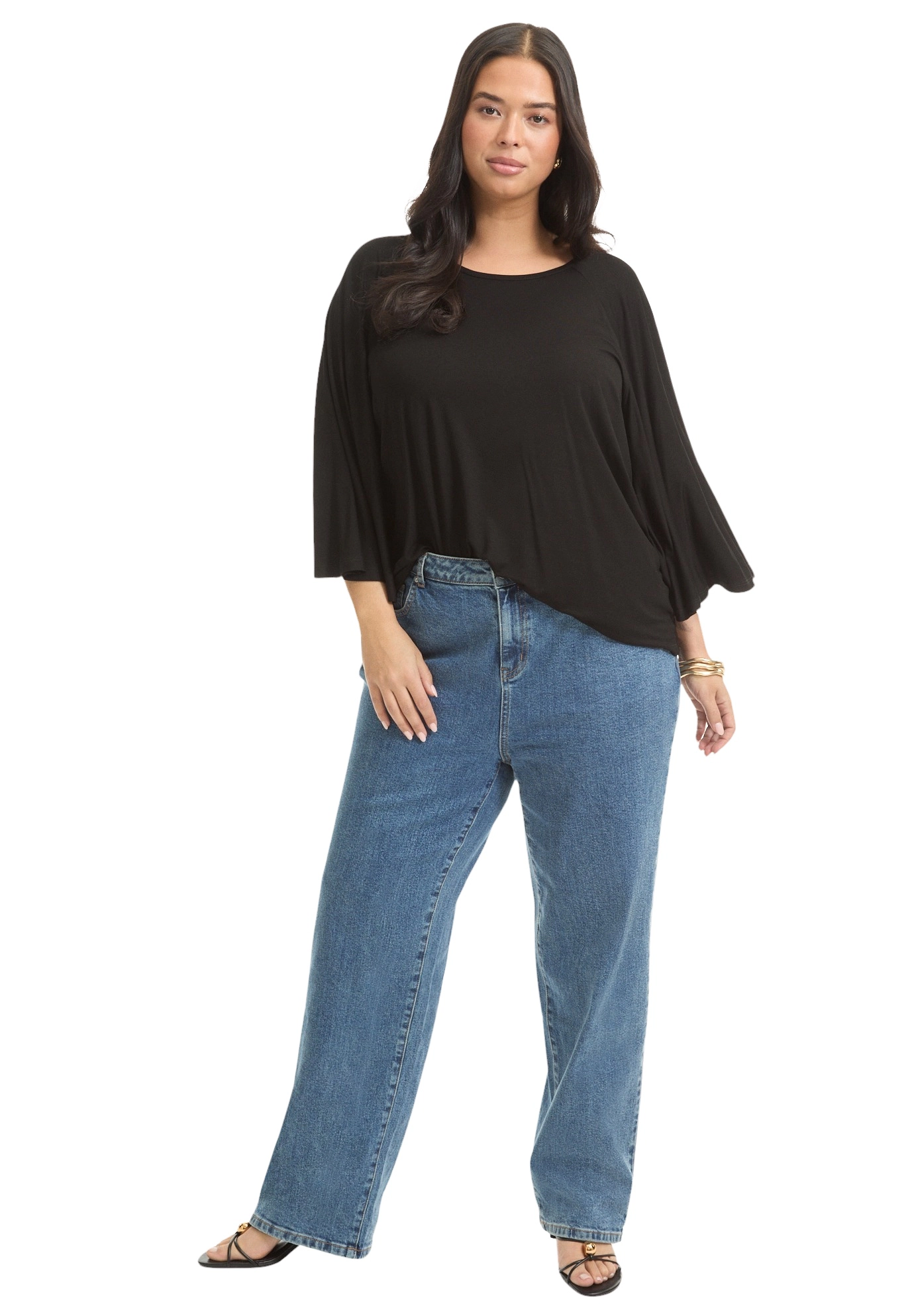June & Vie Women's Plus Fit High-Rise Straight-Leg Stretch Jeans