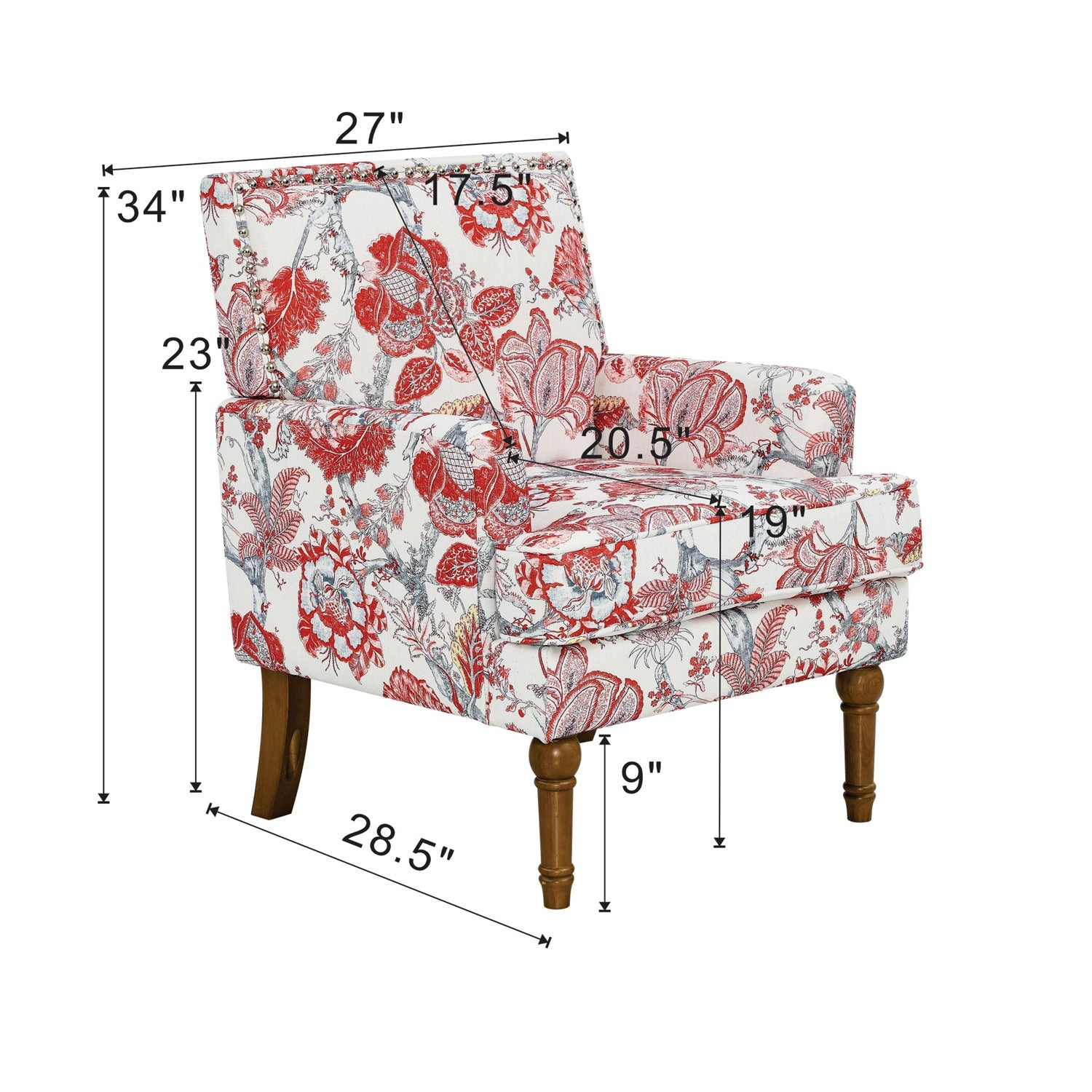 GBruno Floral Nailhead Accent Chair With Wood Legs