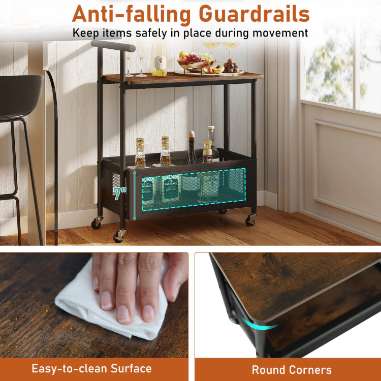 Hivvago 2-Tier Rolling End Table With Handle And Mesh Basket