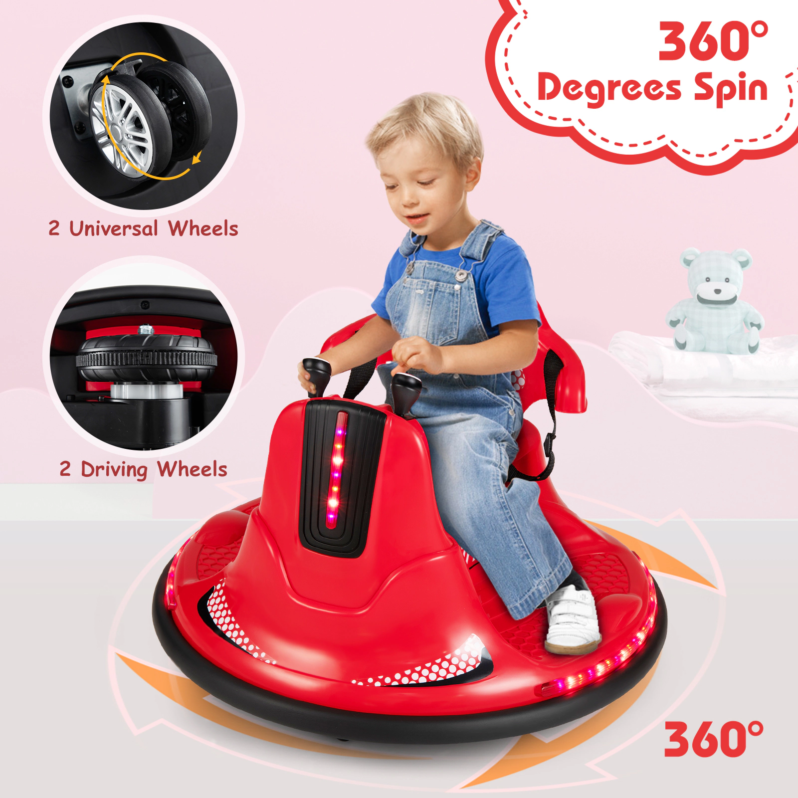 12V Kids Bumper Car with Parent Remote Soft Bumper Ring and 360-Degree Spin for Ages 37-95 Months Electric Ride On Toy