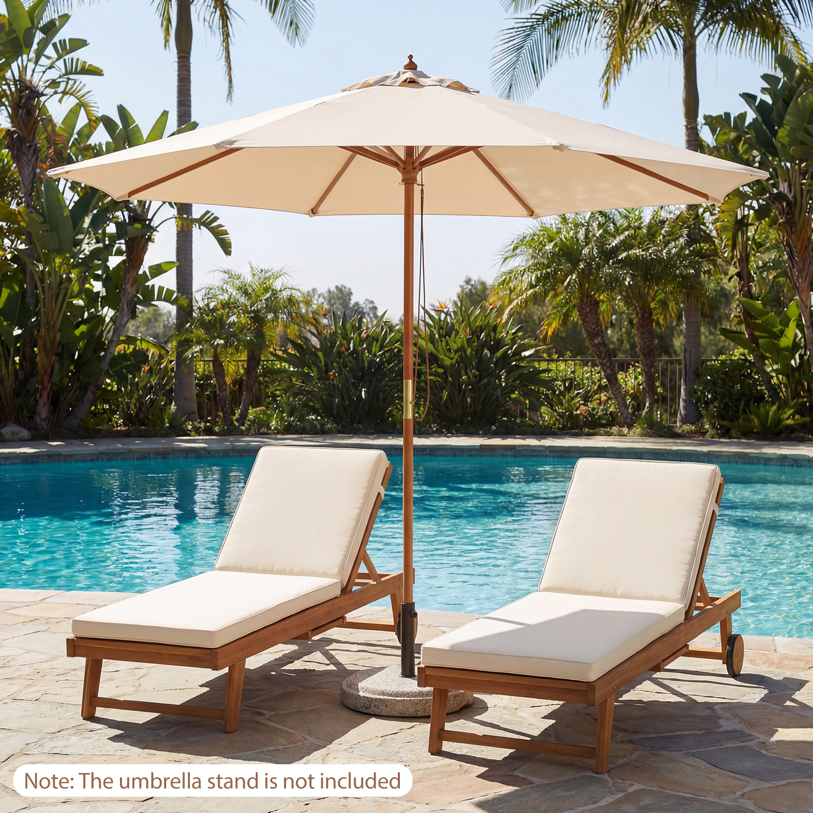 SUGIFT 9-ft Patio Umbrella Outdoor Table Market Umbrella with 8 Bamboo Ribs and Safety Latch Beige