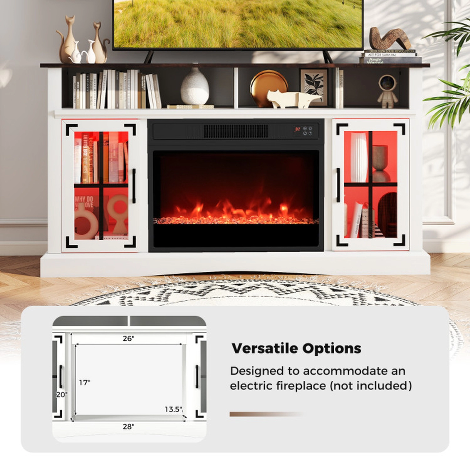 SUGIFT 58-Inch LED TV Stand for TVs up to 50 Inches, 225-Lb Capacity, App and Remote Control