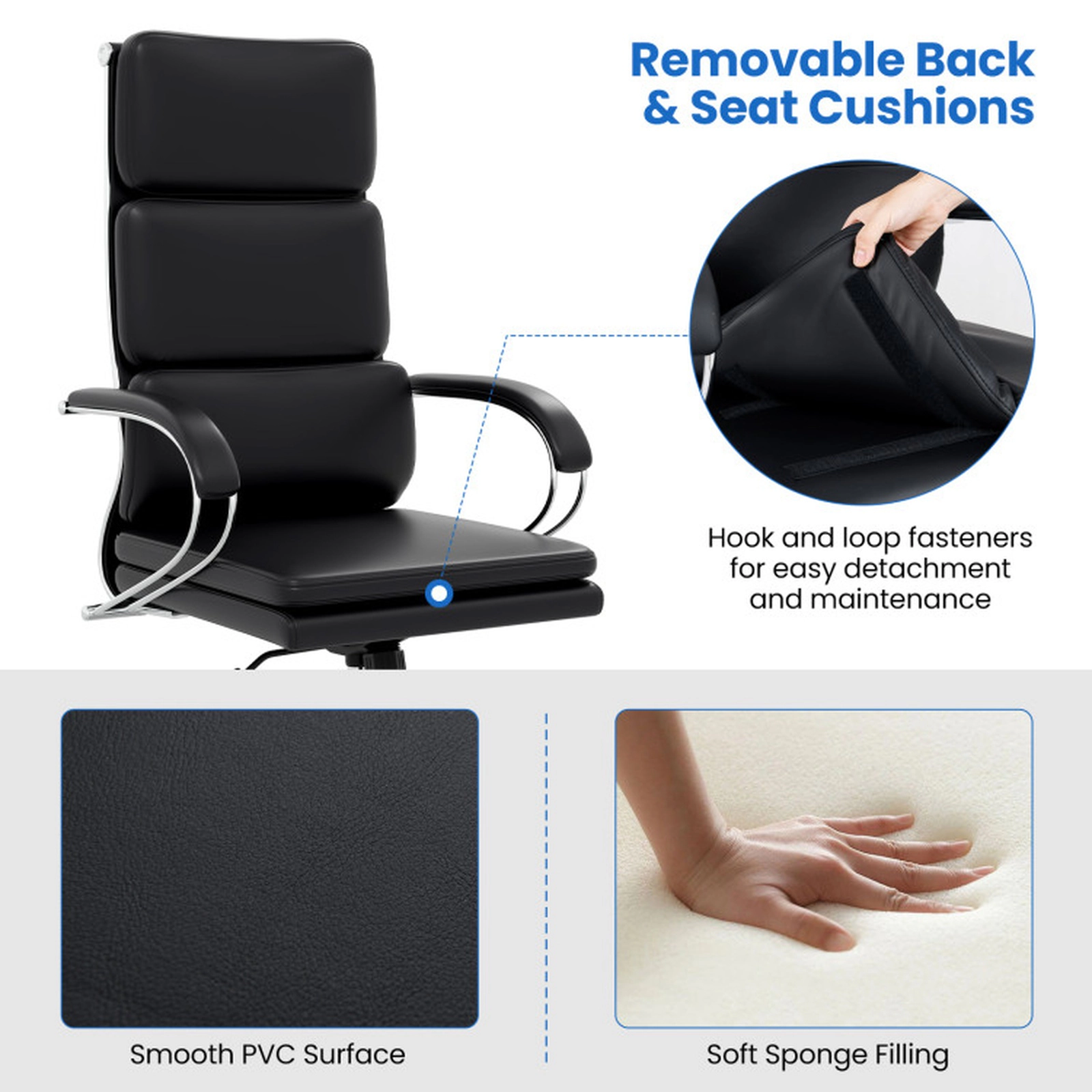 SUGIFT Ergonomic PVC Leather Office Chair with Adjustable Height and Rocking Function 330-lb Capacity 27.5-in Wide Black