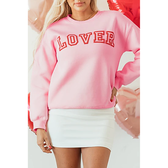 Threaded Pear Women's Raya LOVER Puff Print Drop Shoulder Pullover Sweatshirt