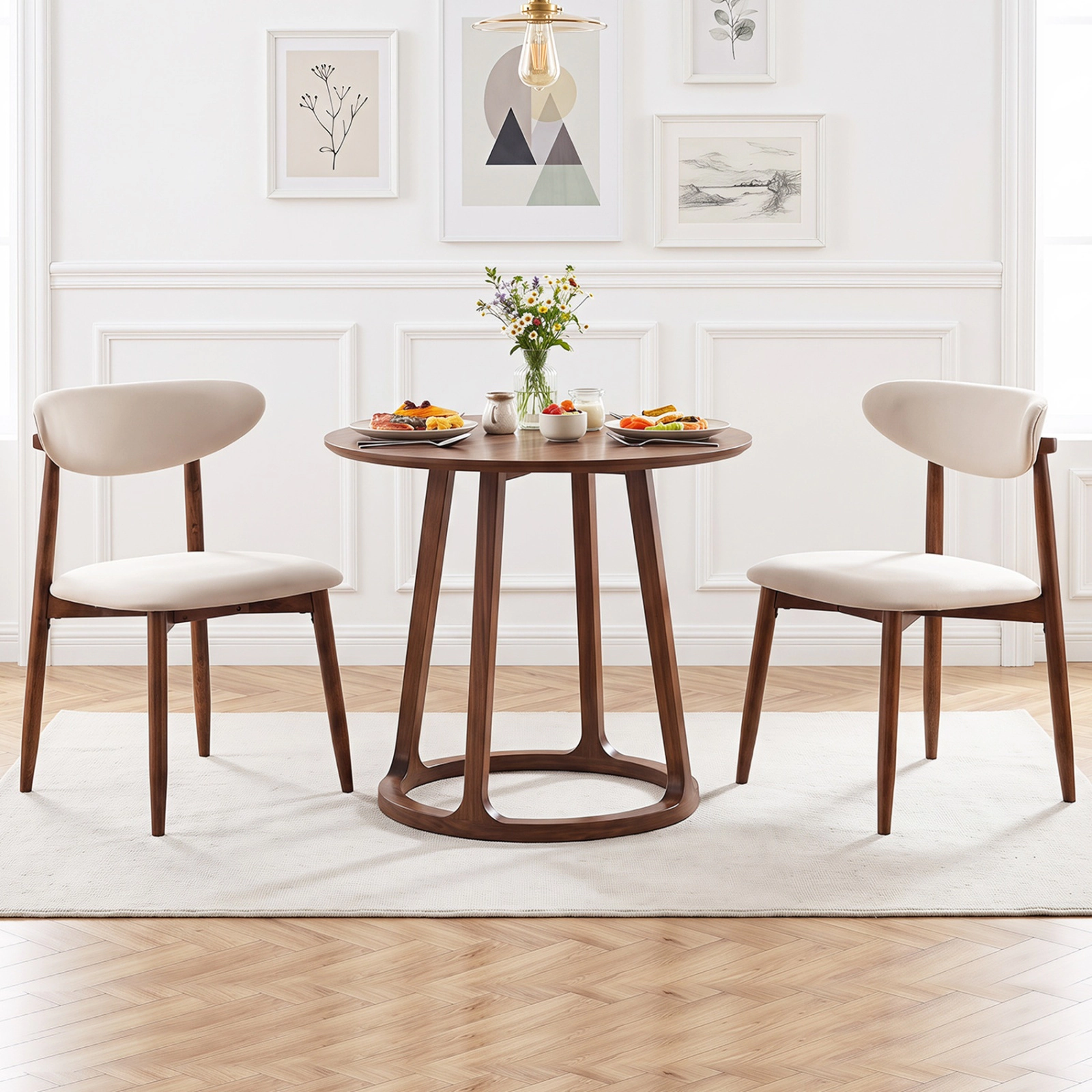 SUGIFT Set of 2 Beige Upholstered Dining Chairs with Curved Back and Wood Legs 21.5-in W 32-in H 330-lb Per Chair