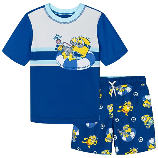 Minions Boys' Swimwear 2-Piece Rash Guard and Swim Trunks Set