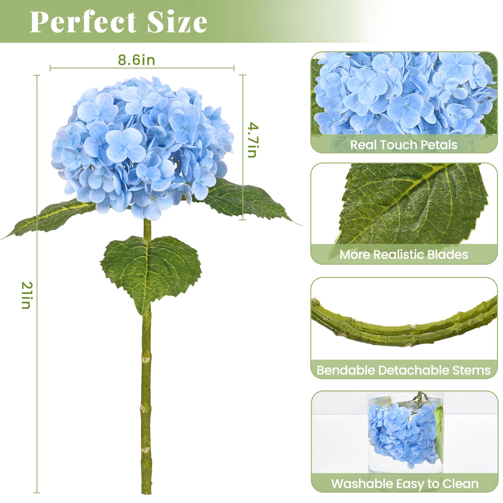 PUPWE 421in Hydrangea Artificial Flowers  Latex Real Touch Hydrangeas (blue)