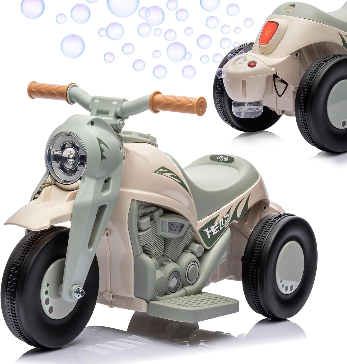 Ride-On Bubble Motorcycle for Kids, 6V Electric 3-Wheel Toy with Light, Music & Maker