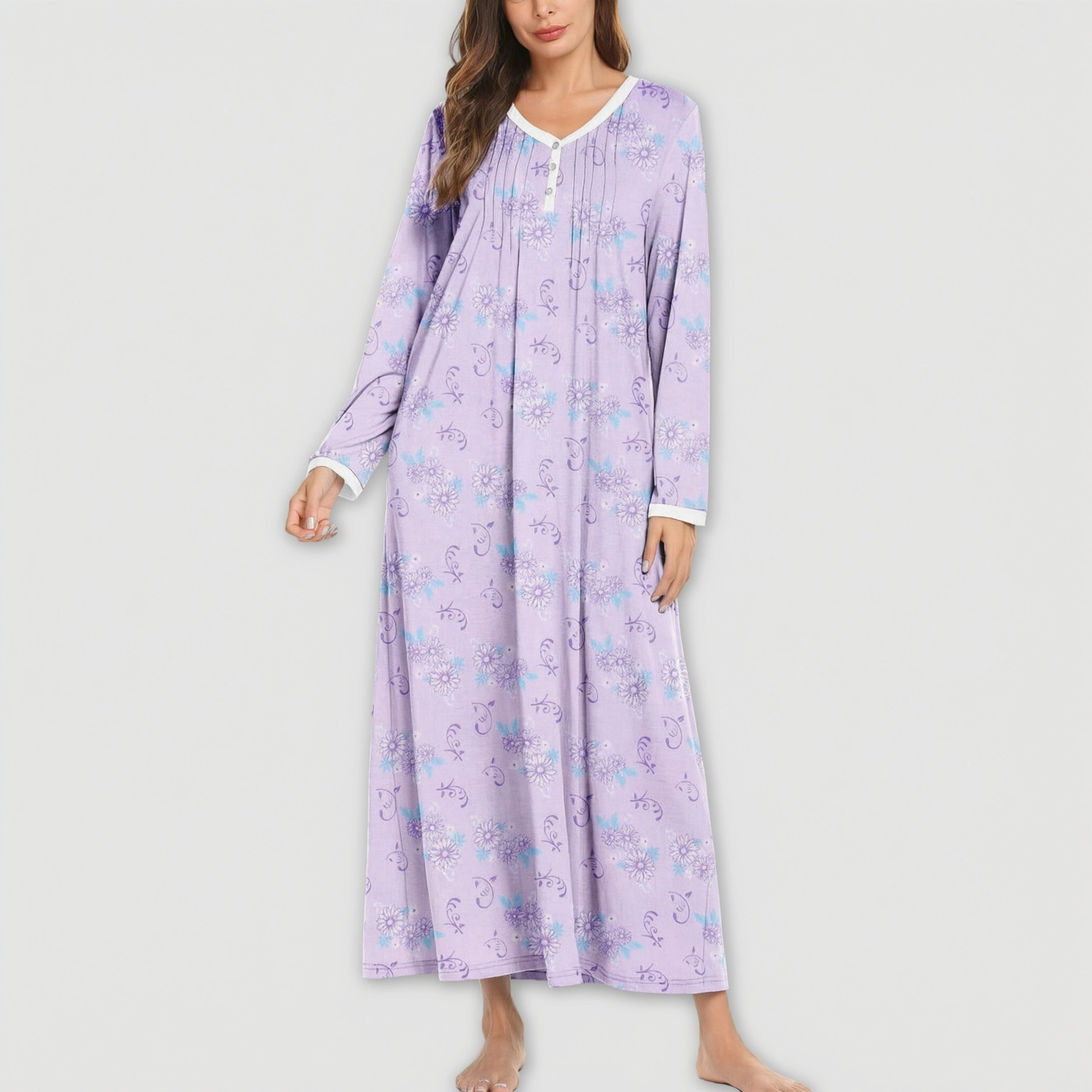 Ekouaer Cotton Nightgowns for Womens Nightgown Full Length Nightdress Button Sleep Shirts