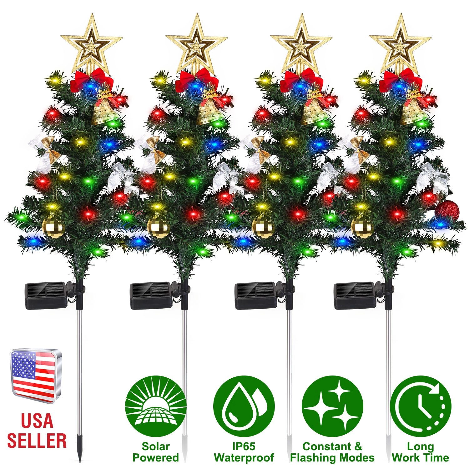 GBruno Solar LED Christmas Tree Pathway Lights 4-Pack