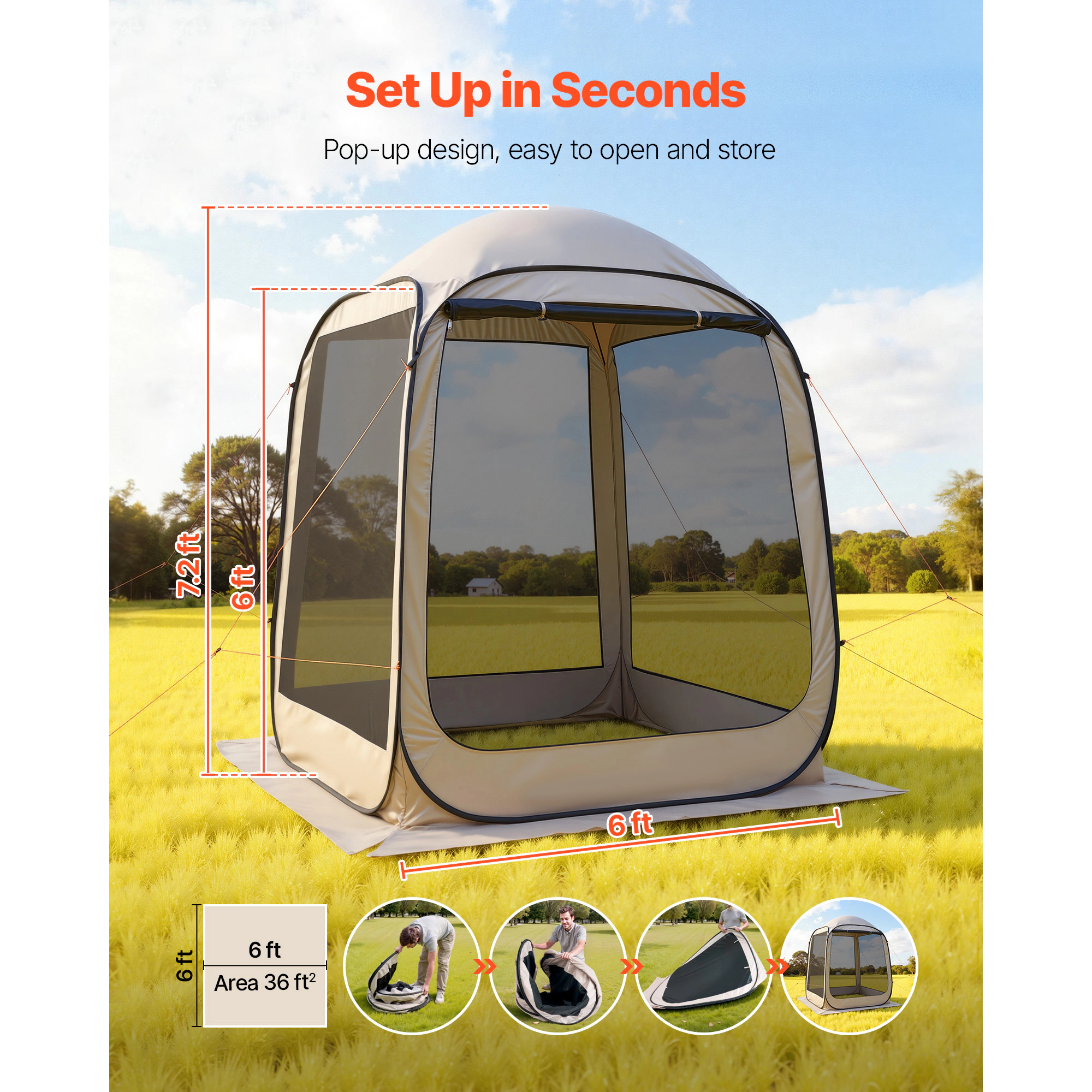 HONGGE Screen House Tent Pop Up Screen Tent Portable Screened in Canopy with Carry Bag Netting Sides Ground Stakes for