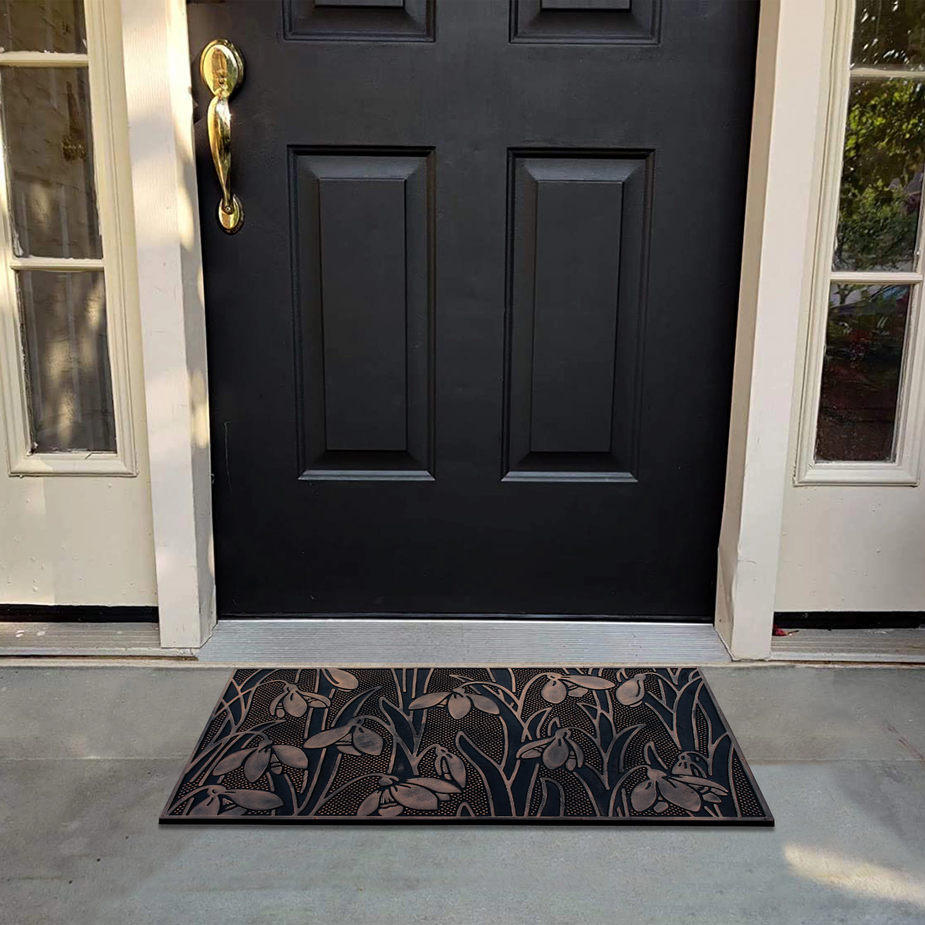 A1 Home Collections Wild Flowers Copper Rubber Welcome Doormat Non-Slip Front Door Mat 18 x 30 In