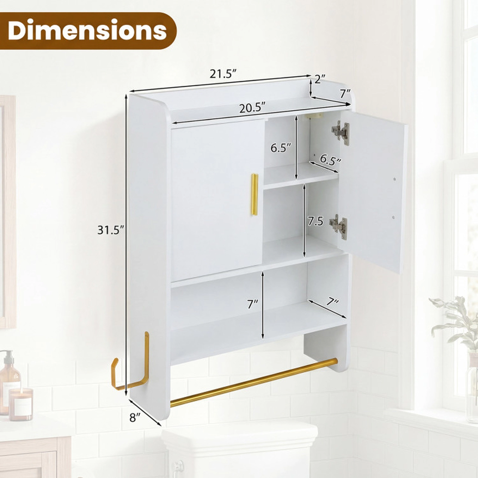 SUGIFT Wall Mounted Bathroom Medicine Cabinet with Adjustable Shelf and Towel Bars 44-lb Top Board Capacity Gray/White
