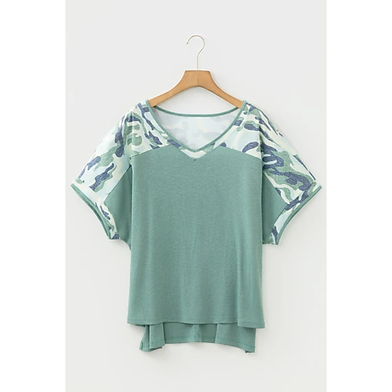 Threaded Pear Women's Mazie Mist Ribbed Patchwork PLUS Tee