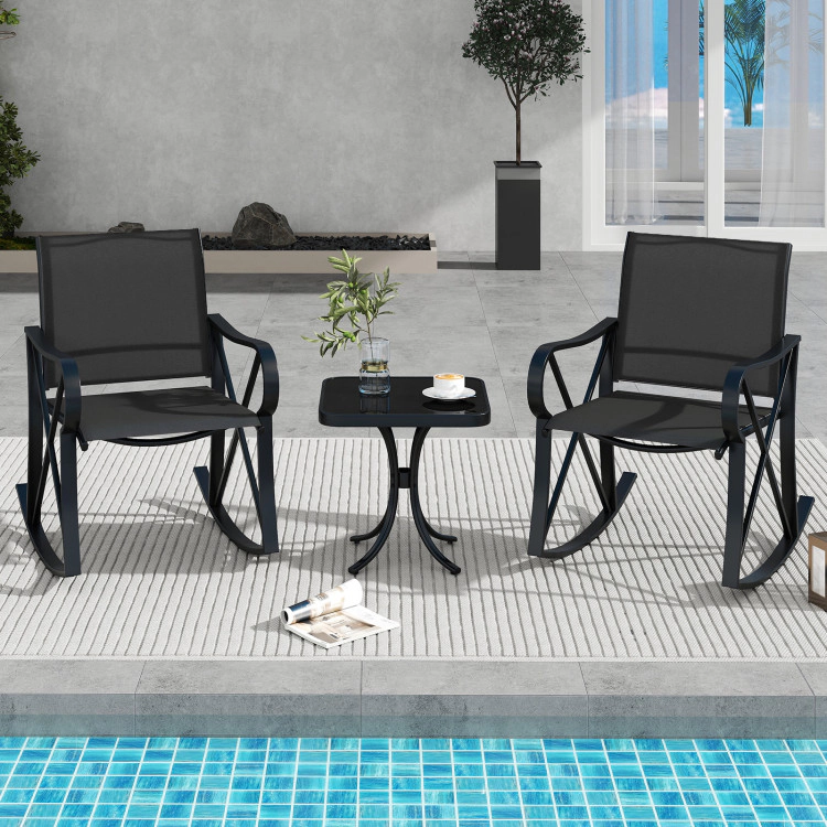 Hivvago 3 Piece Patio Rocking Set With Smooth Rocking Motion Outdoor Rocker Chair Bistro Set
