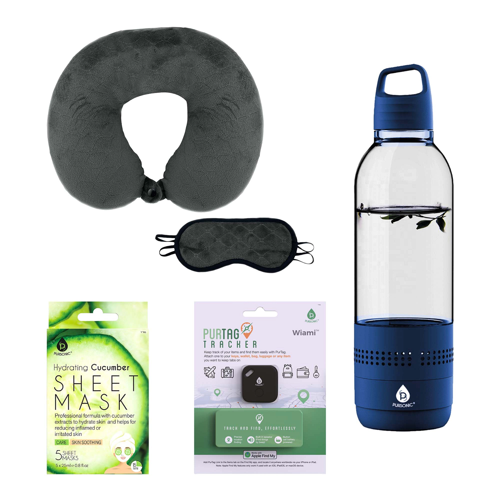 Pursonic Unisex Travel Wellness & Skincare Essentials Water Bottle, Tracker & Beauty Bundle