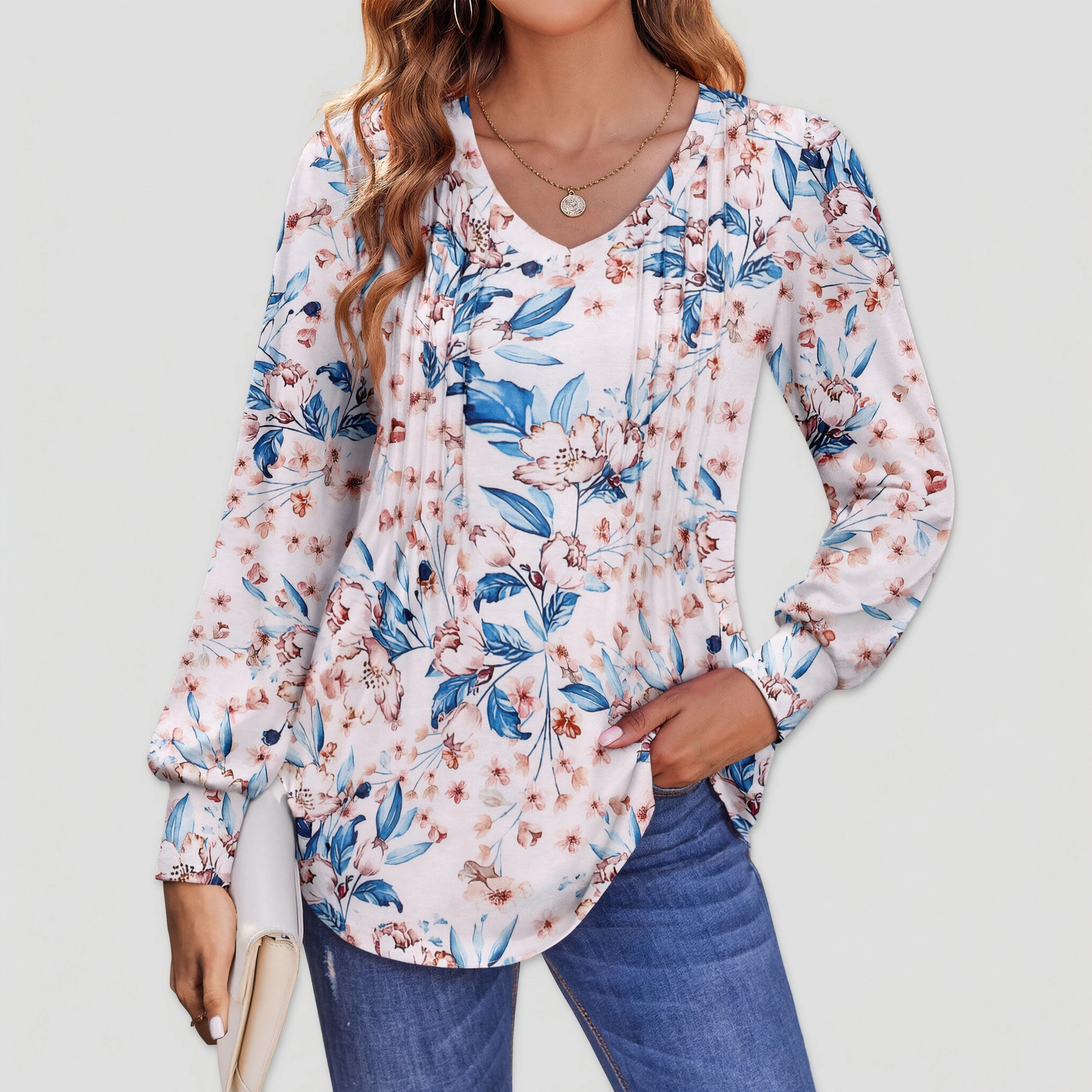 Zeagoo Women Puff Sleeve V Neck Tunic Top