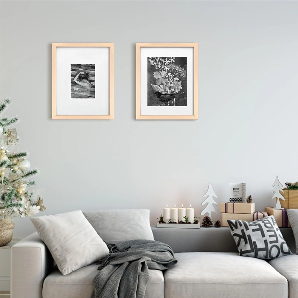 ACPJR 11x14 Picture Frames Set of 4, Natural Solid Wood Photo Frames with Acrylic, Mat for 5x7/8x10 Photos, Tabletop and