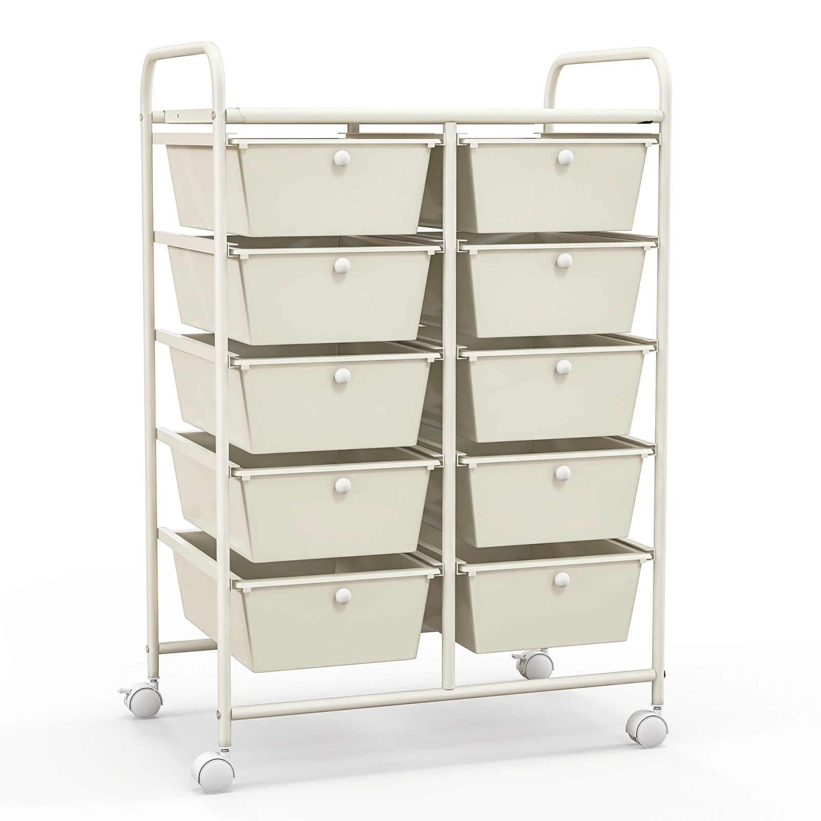 SUGIFT White 10-Drawer Rolling Storage Cart with Uniform 5-in Deep Drawers 26-in W 14.5-in D 34-in H