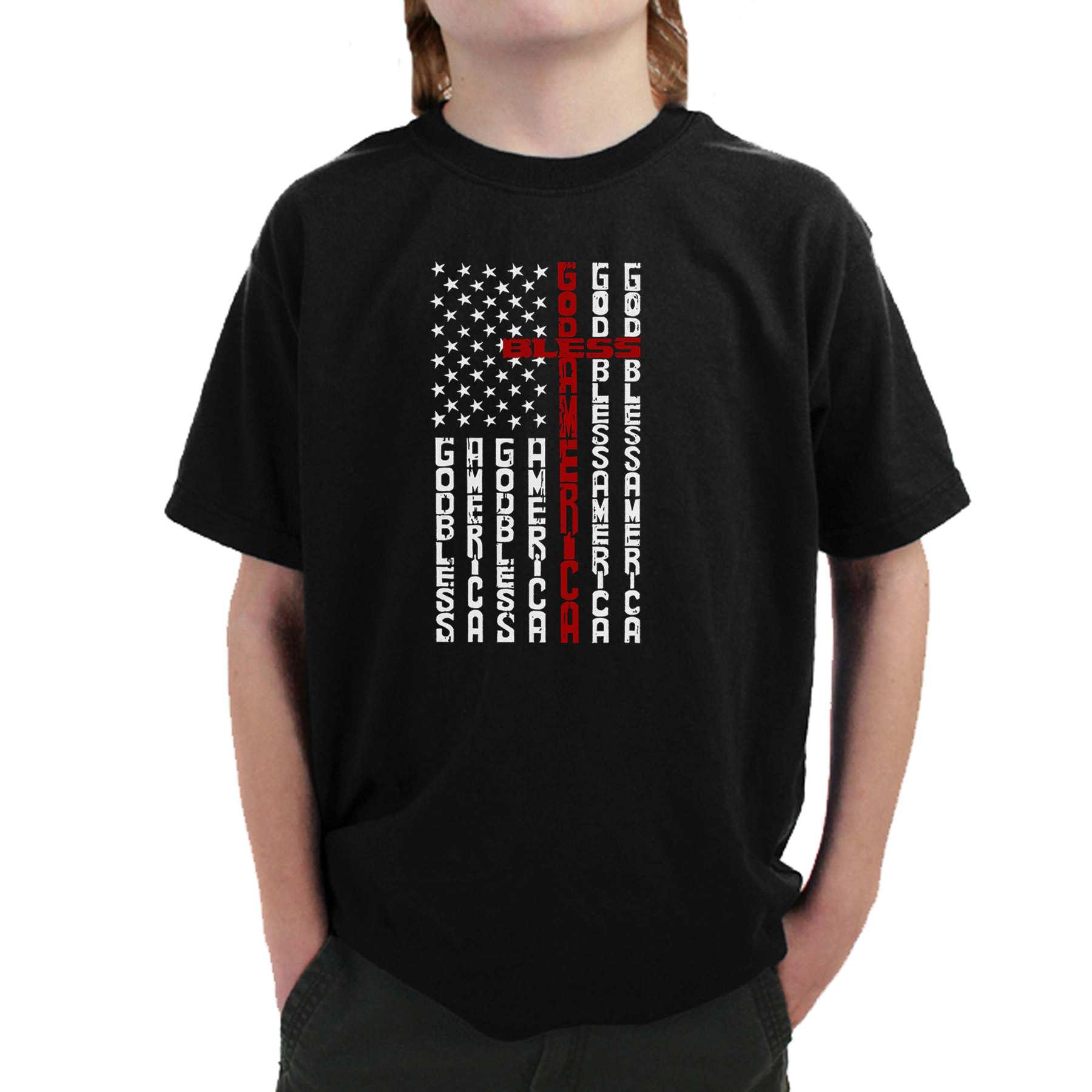 LA Pop Art Boy's Word T-Shirt - Cross Flag