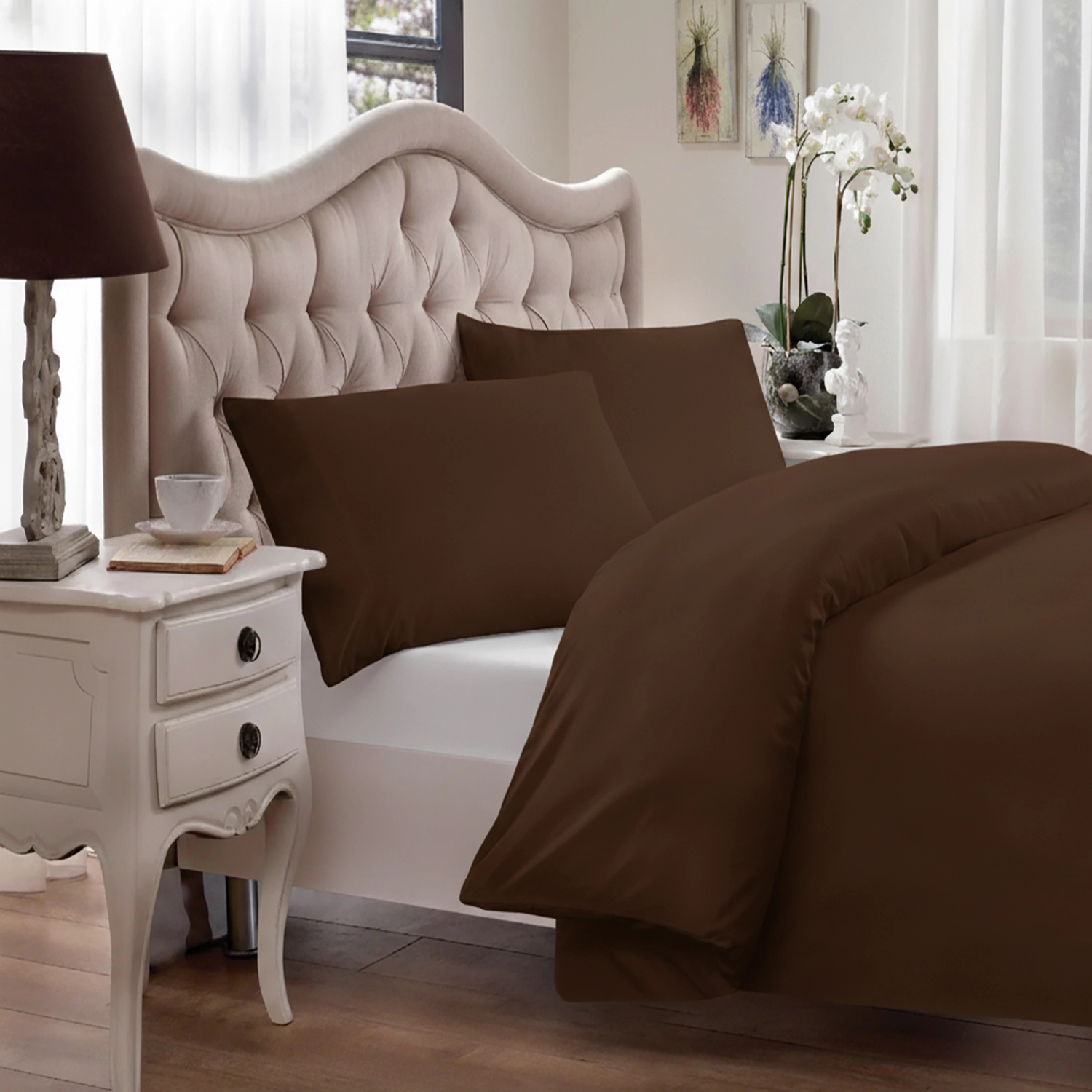Brielle Home 250 Thread Count Modal Sateen Duvet Cover Set with 2 Shams Full/Queen 90 x 98 Chocolate