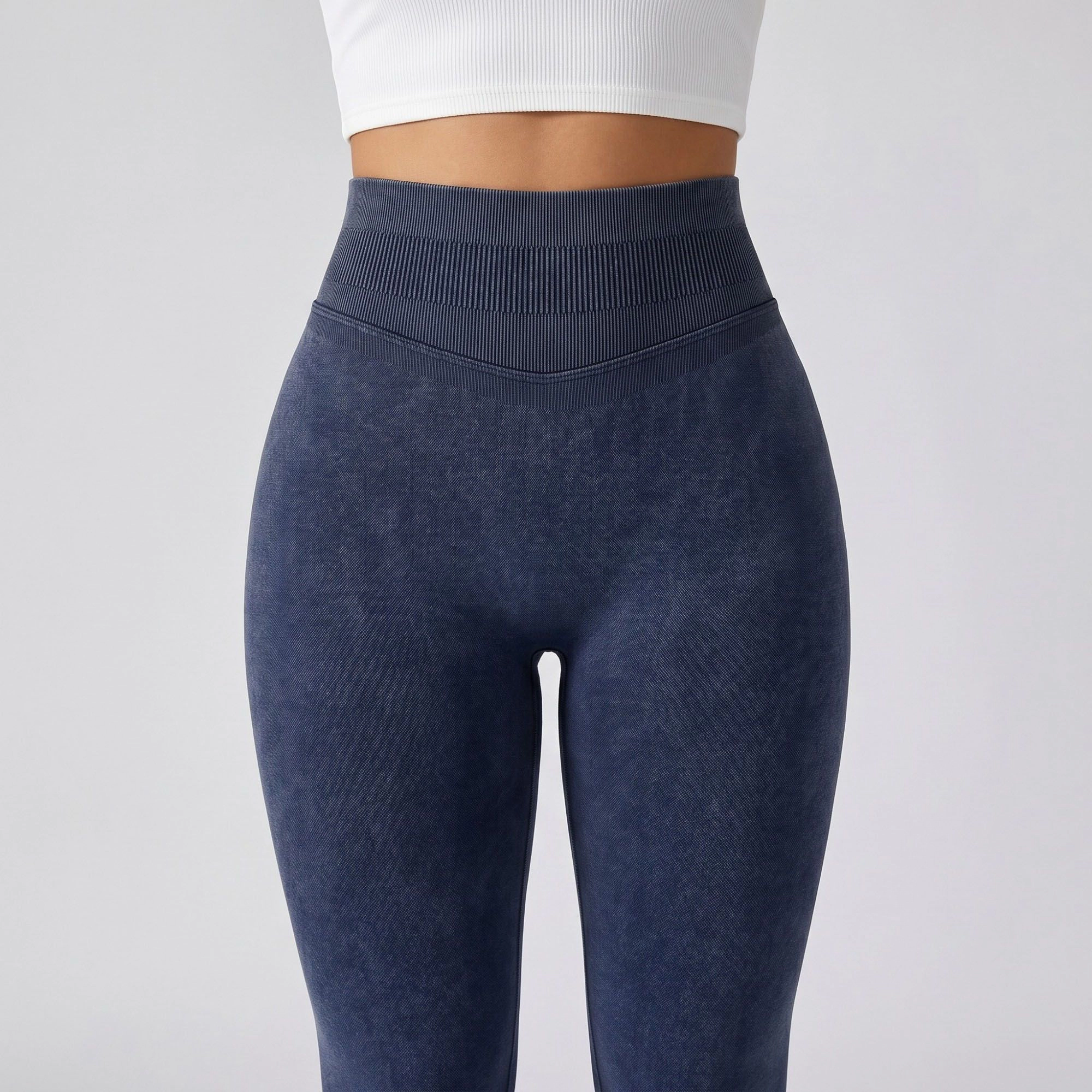 Anna-Kaci Women's High Waist Seamless Leggings with Ribbed Waistband and Contour Detail