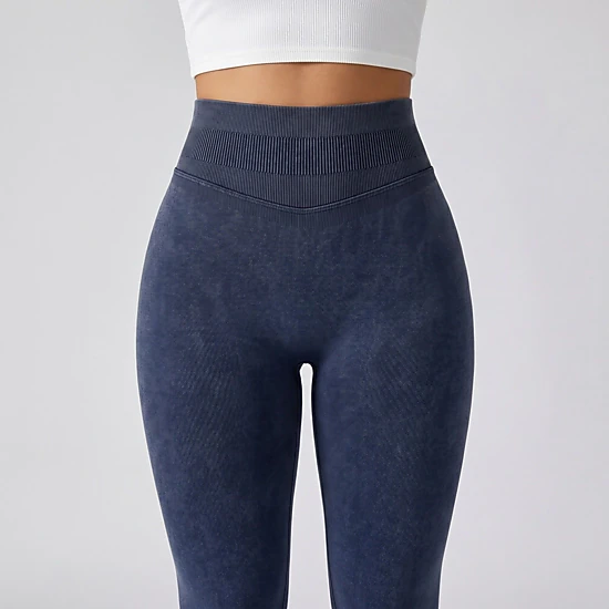 Anna-Kaci Women's High Waist Seamless Leggings with Ribbed Waistband and Contour Detail