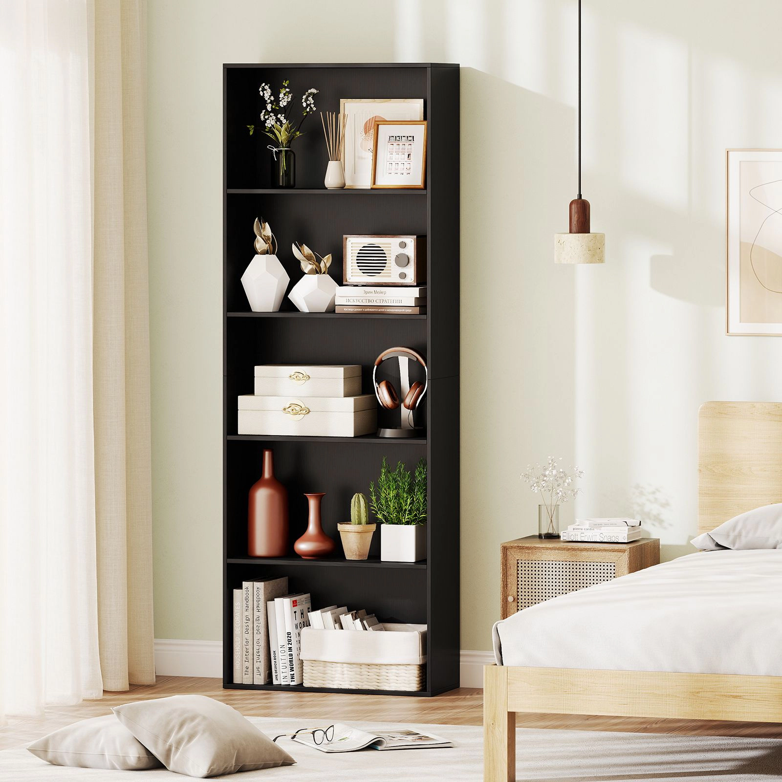 SlickBlue Unisex Tall Storage Bookshelf with 5 Display Shelves
