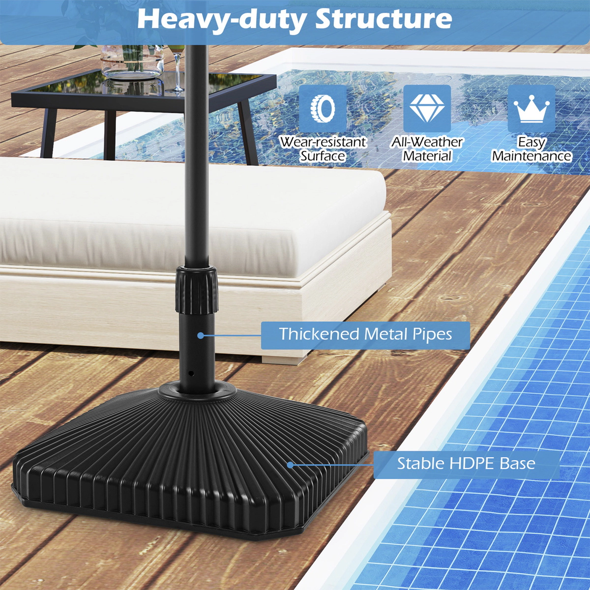SUGIFT Black Shell Texture and 3 Coupler Sizes 17.5-in Square Fillable Umbrella Base
