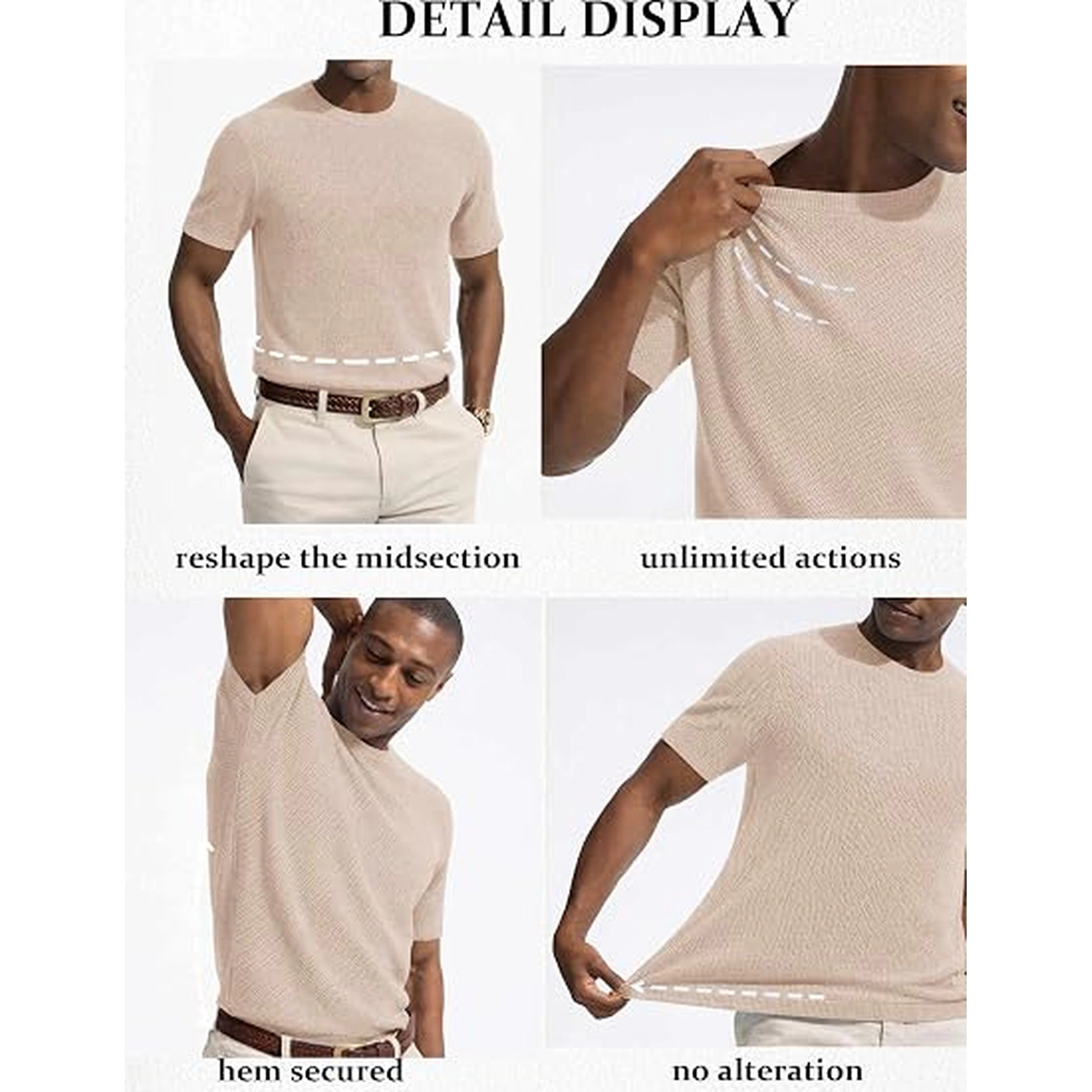 COOFANDY Mens  Casual Short Sleeve Crew Neck Textured Ribbed Hem Solid Tee