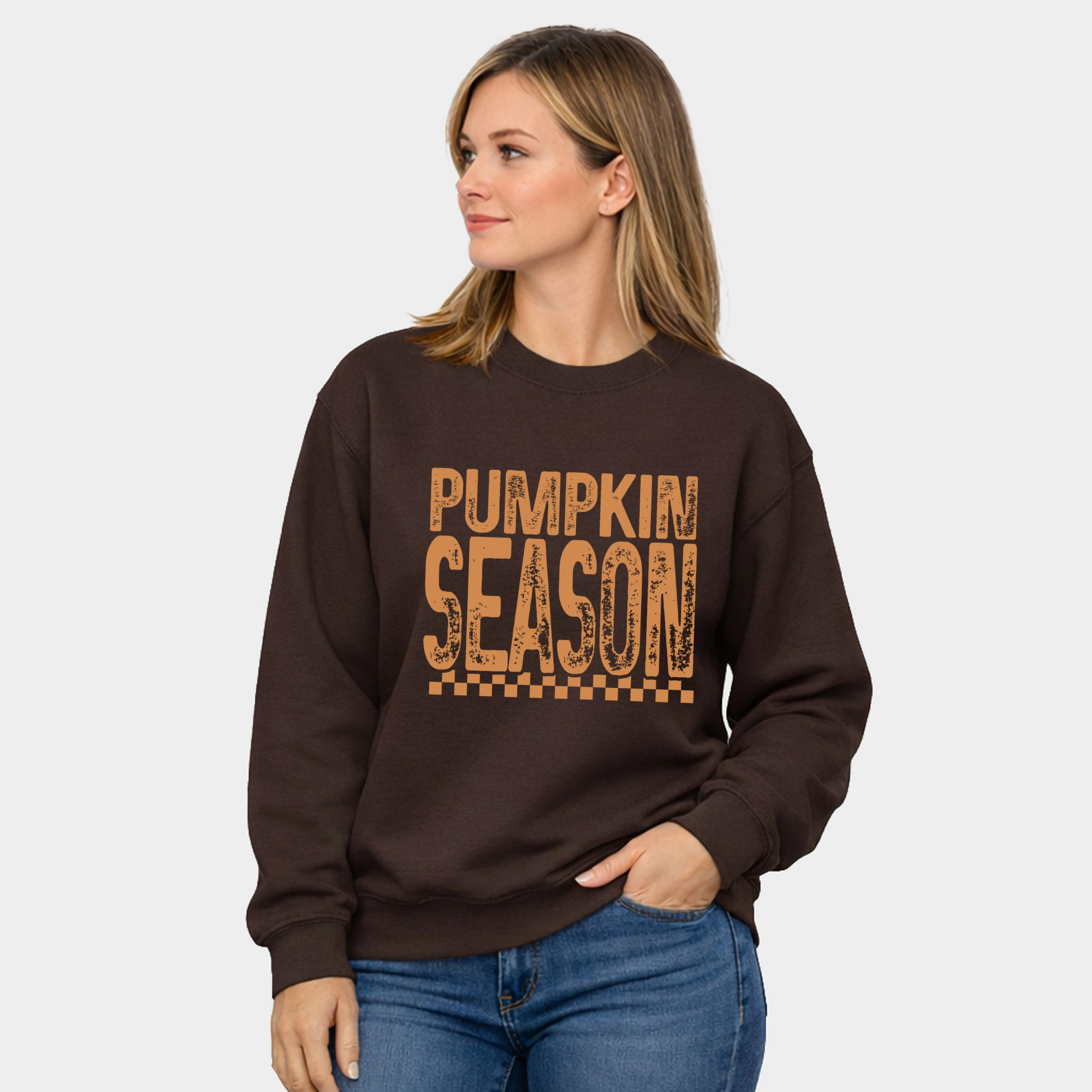 Simply Sage Market - Women's Graphic Sweatshirt Pumpkin Season Checkered Distressed